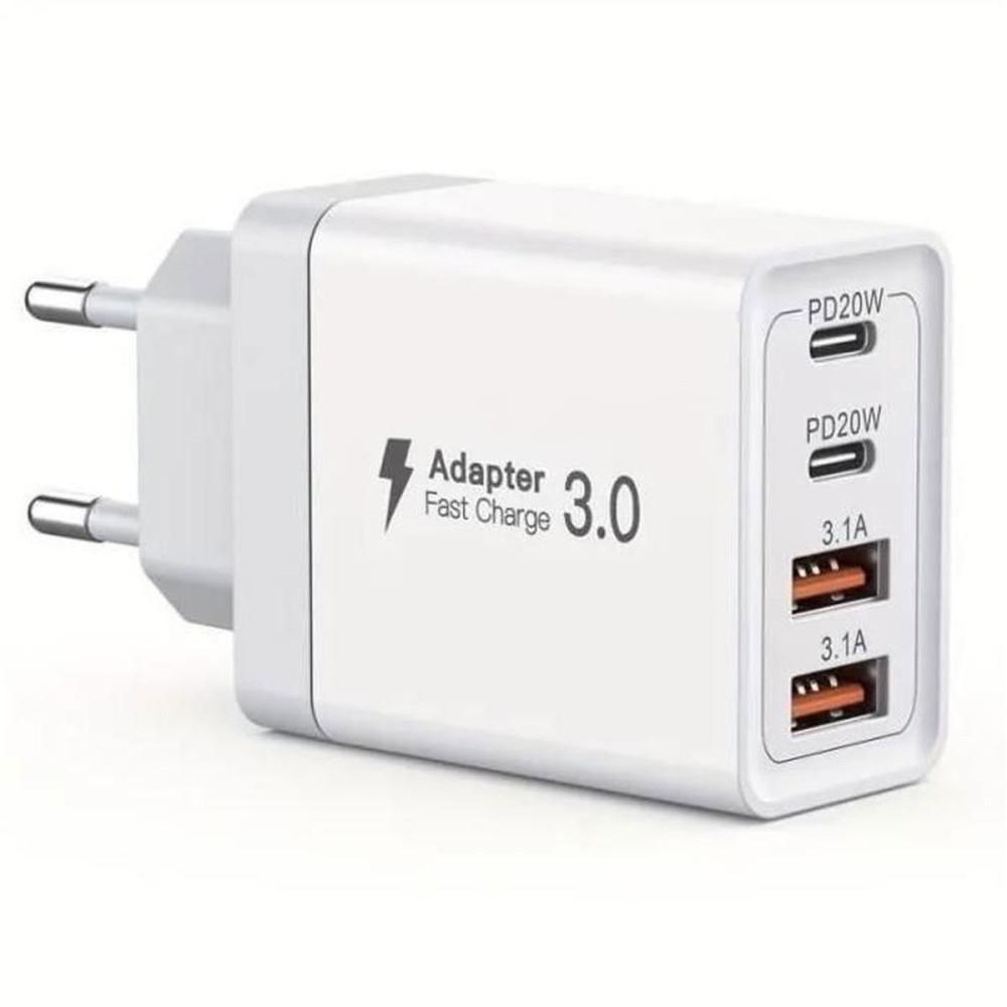 Chargeur USB-C 40W 4 ports blanc, 2 USB-C PD20W et 2 USB-A, charge rapide pour 4 appareils