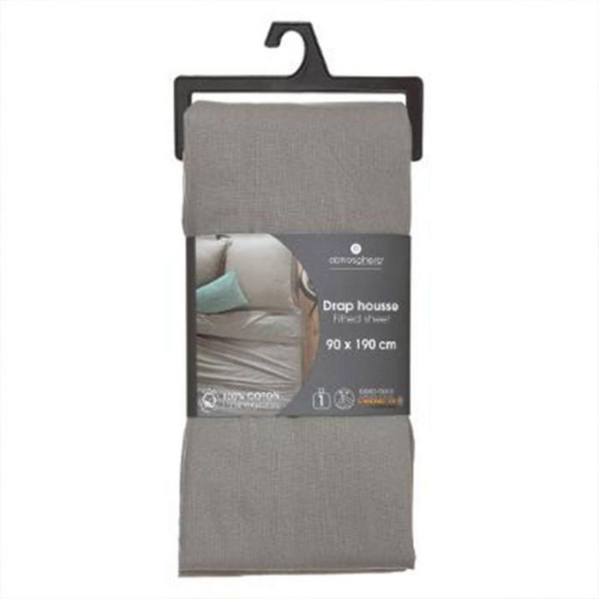 ATMOSPHERA Drap Housse  Intérieur  90x190cm Gris