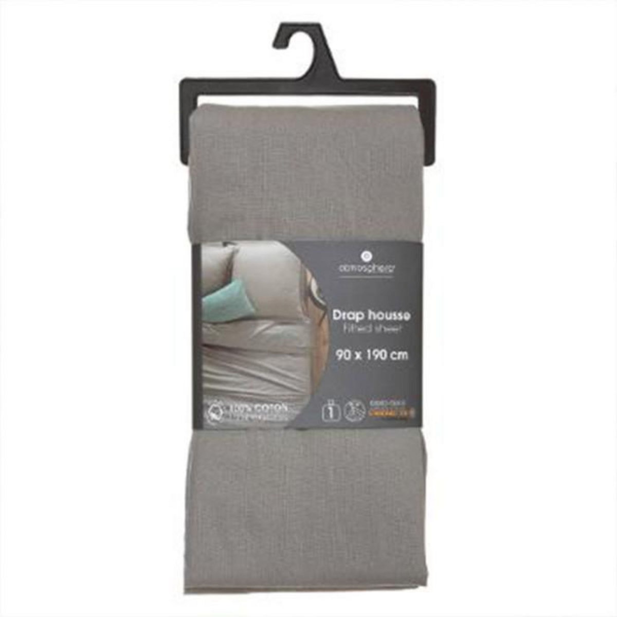 ATMOSPHERA Drap Housse  Intérieur  90x190cm Gris