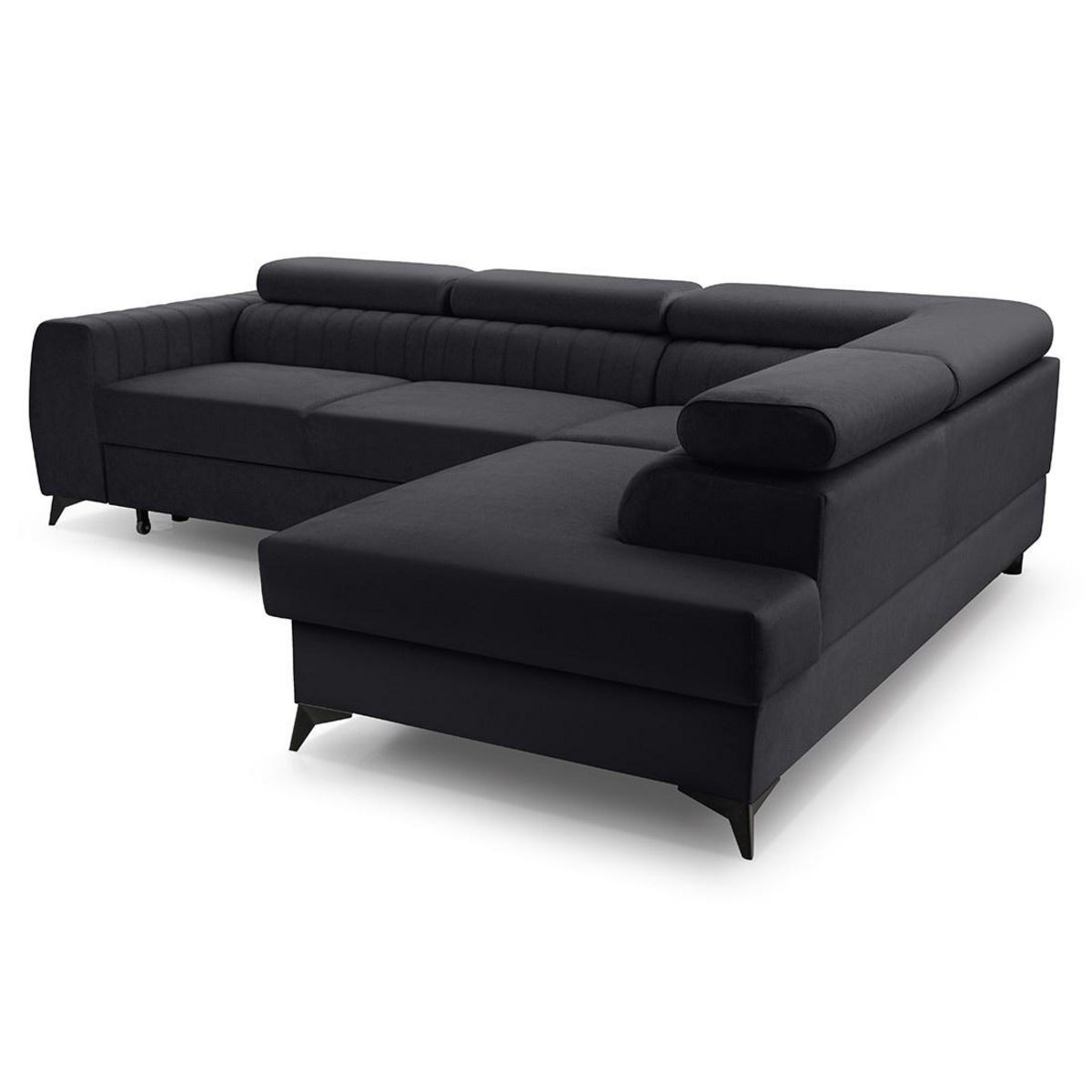 BEST MOBILIER Aneta - canapé d'angle droit 5 places - convertible avec coffre et têtières - en velours