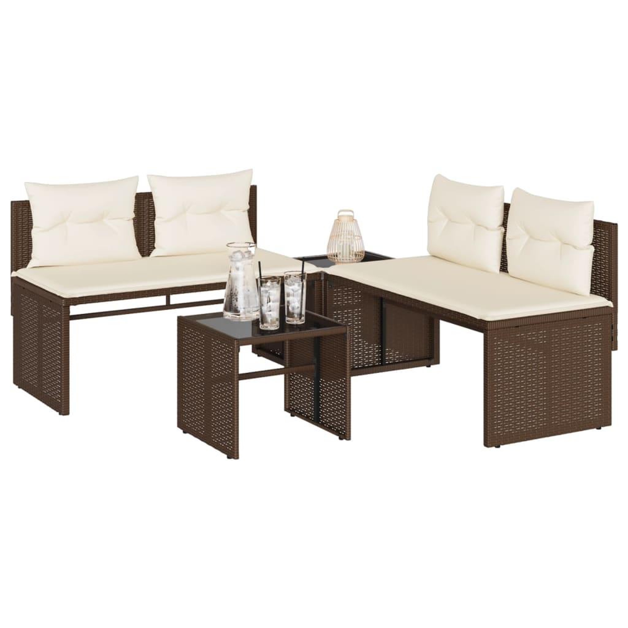 VIDAXL Salon de jardin 4 pcs avec coussins marron resine tressee