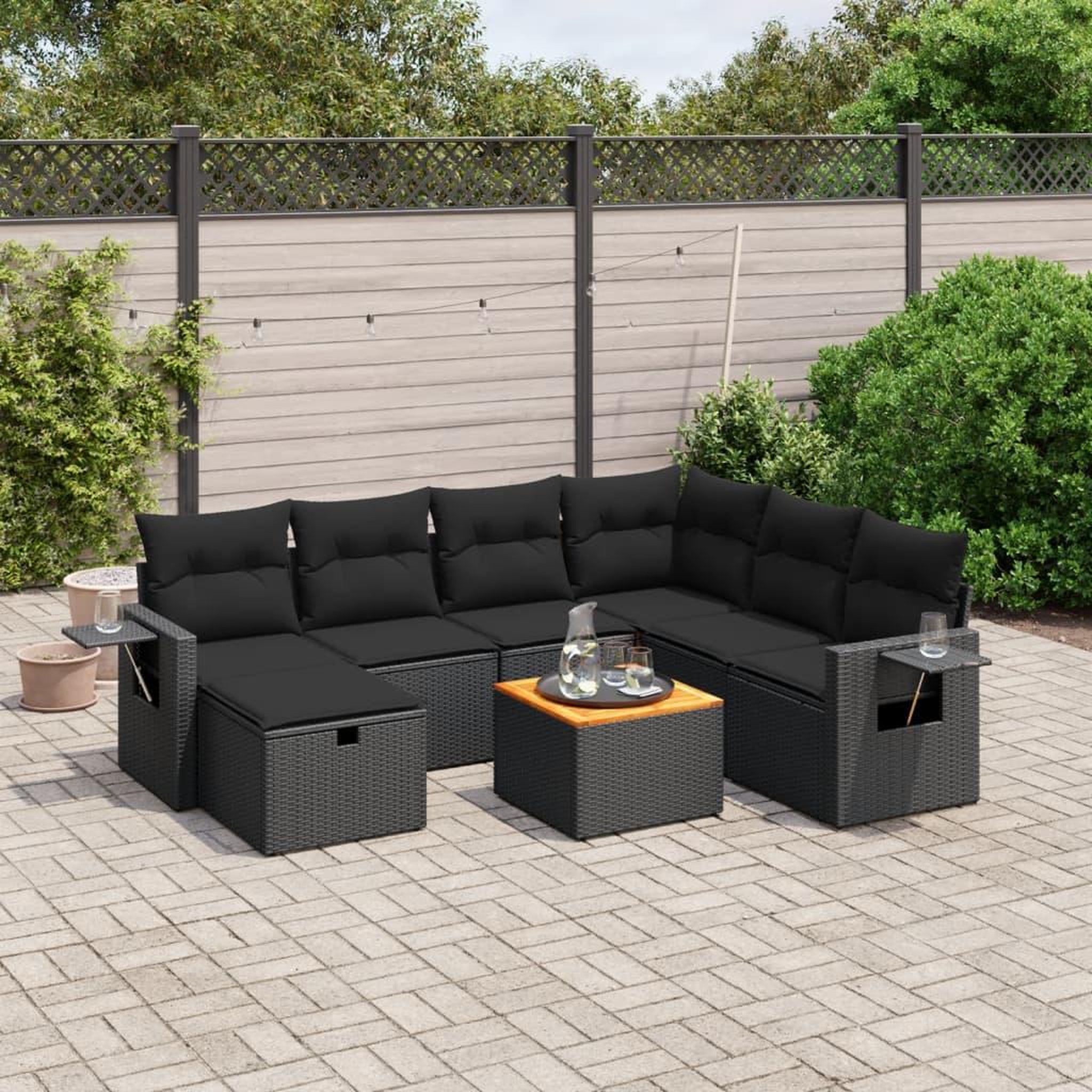 VIDAXL Salon de jardin 8 pcs avec coussins noir resine tressee