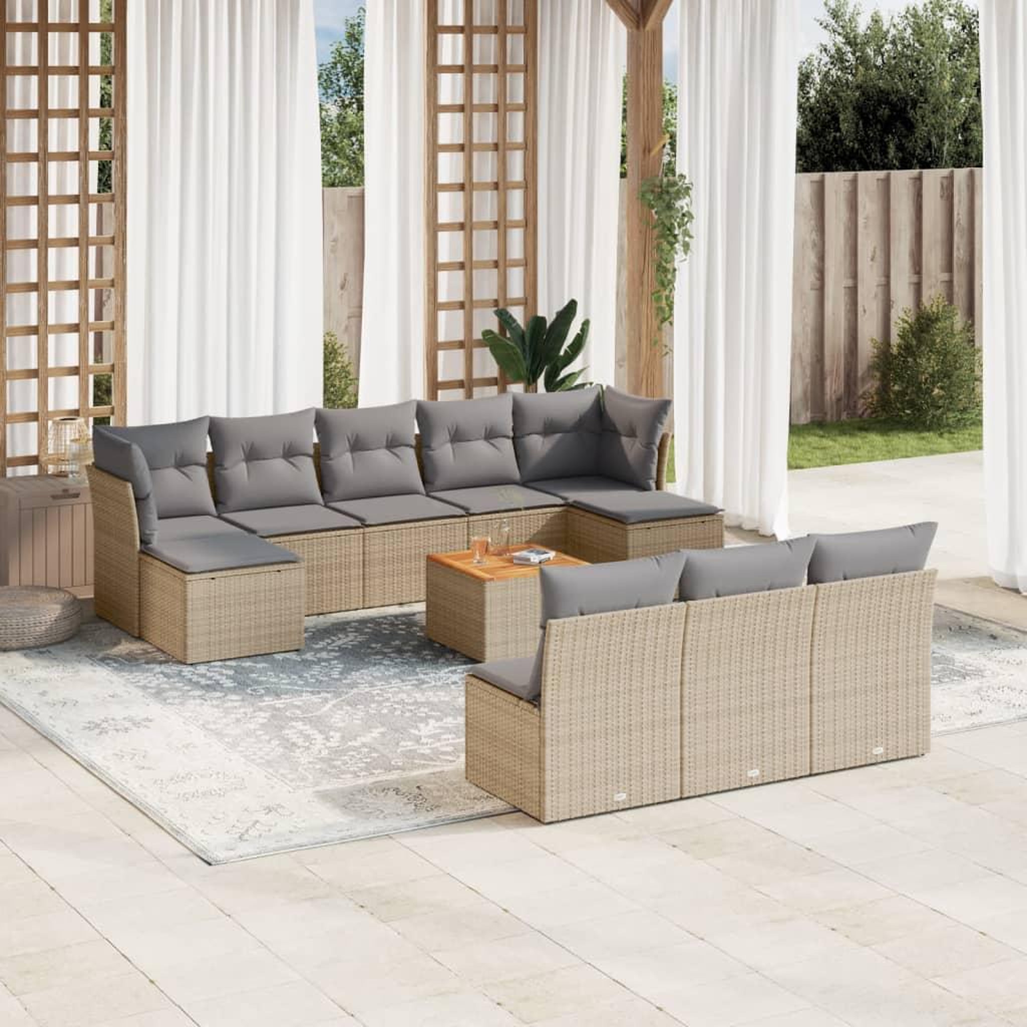 VIDAXL Salon de jardin et coussins 11 pcs melange beige resine tressee
