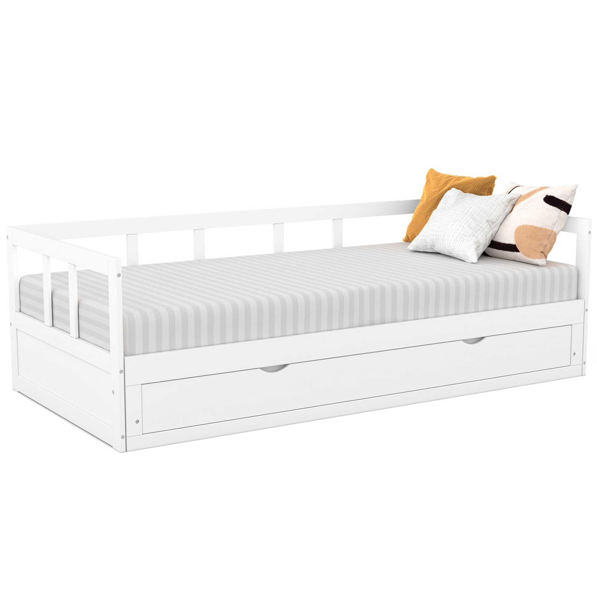 ID MARKET Lit banquette 90 x 190 cm zoya convertible 180 x 190 cm blanc avec 1 tiroir de rangement