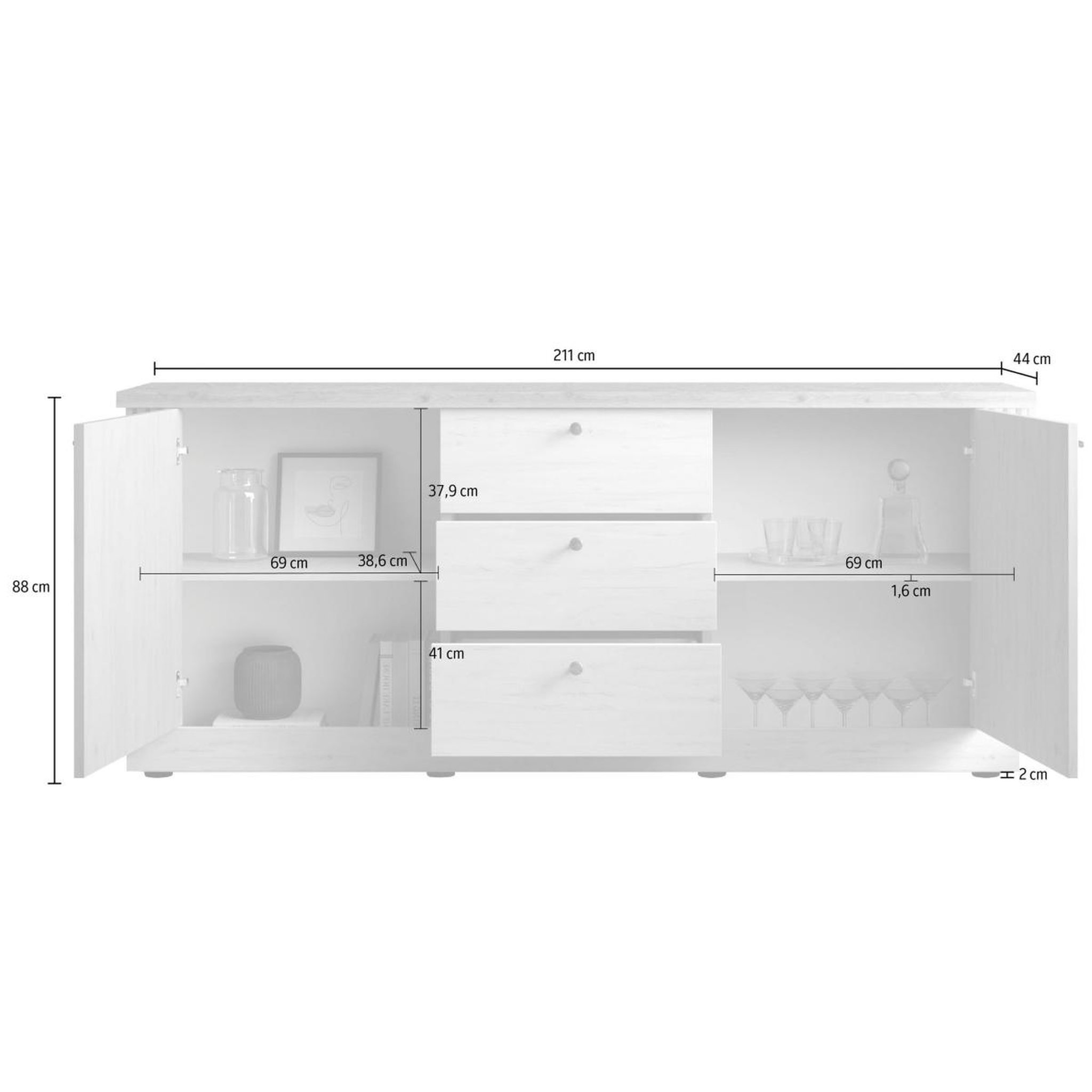Voir la diapositive 6 : JLC KREATION Buffet moderne 2 portes-3 tiroirs coloris chêne naturel YANIS