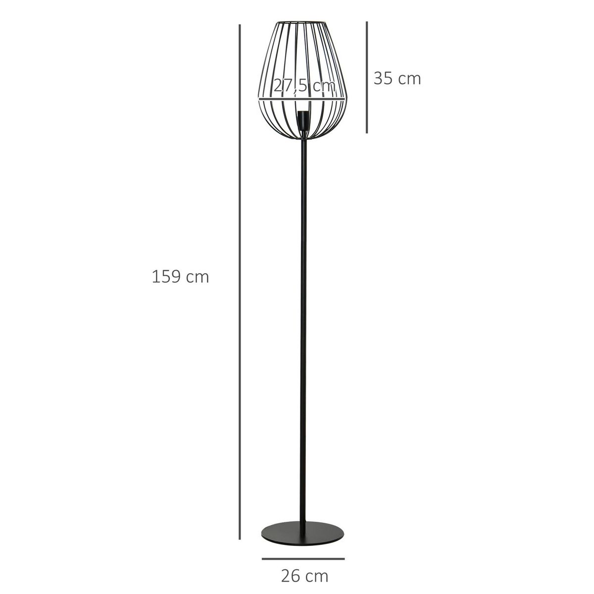 HOMCOM Lampadaire design industriel metal filaire ampoule E27 40 W max. 27,5 x 27,5 x 159 cm noir
