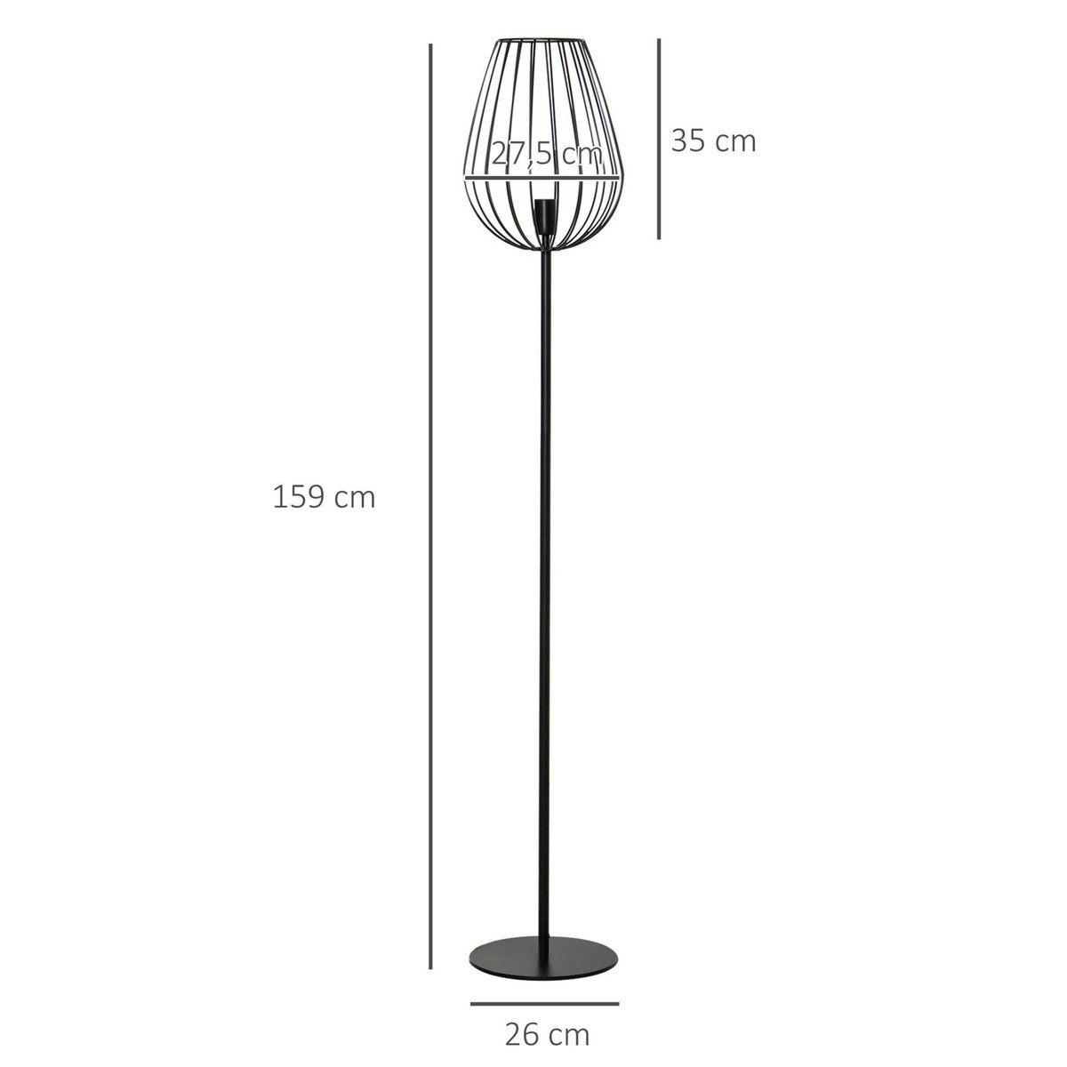 HOMCOM Lampadaire design industriel metal filaire ampoule E27 40 W max. 27,5 x 27,5 x 159 cm noir
