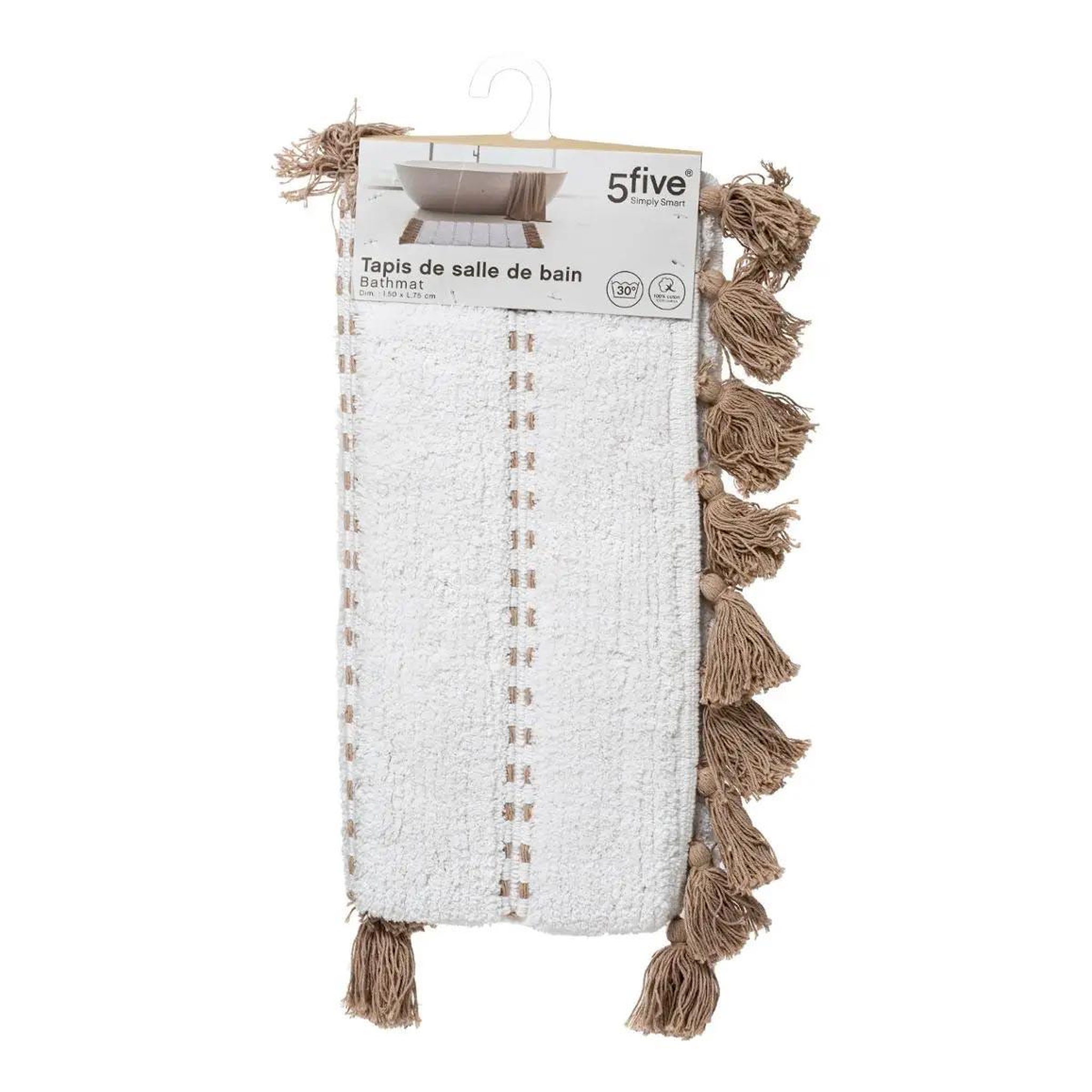 Voir la diapositive 4 : FIVE Tapis salle de bain  pompons  50x75cm taupe