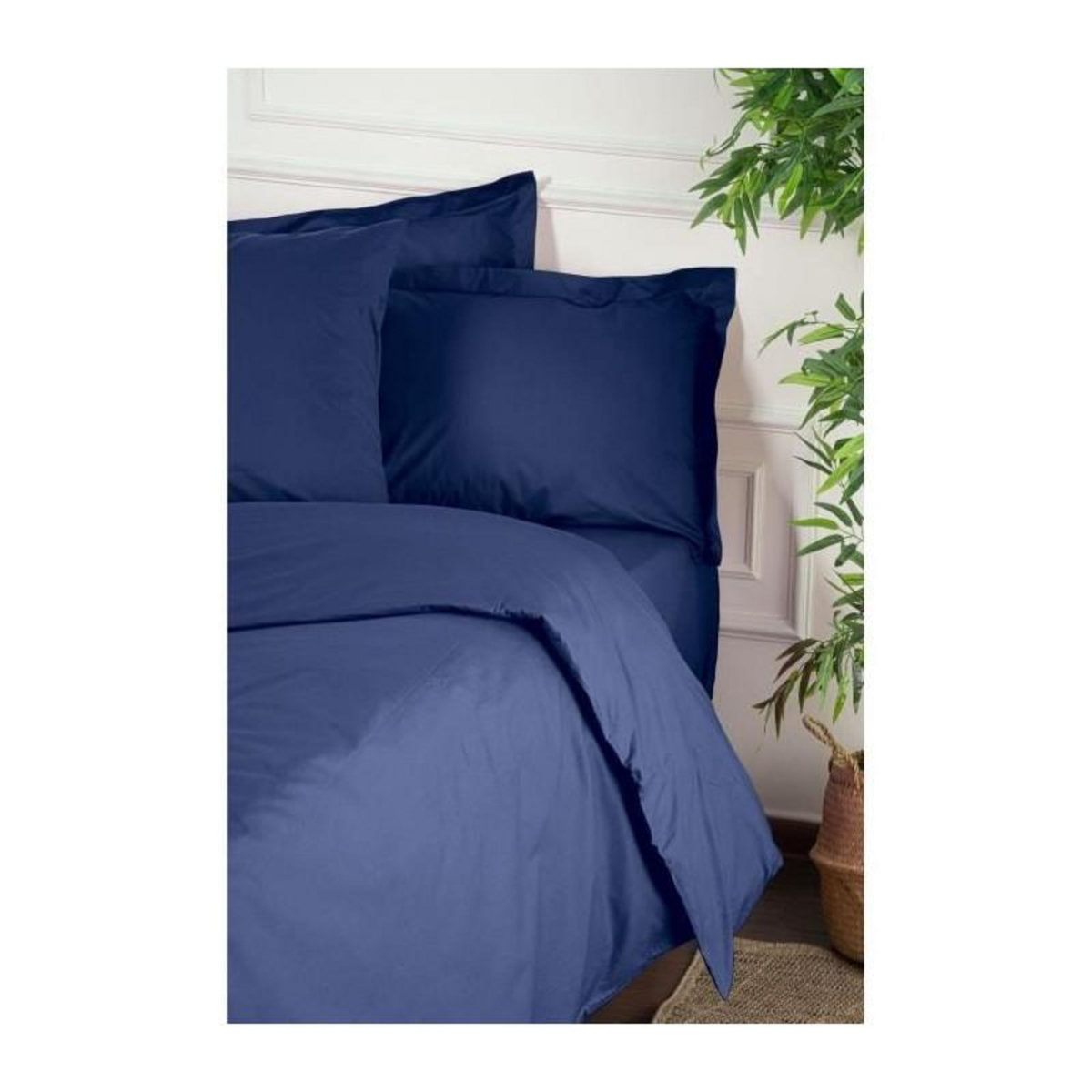 GENERIQUE Parure de lit - 1 housse de couette 220 x 240 cm + 2 taies d'oreiller 60 x 60 cm - 100% coton renforcé - Bleu