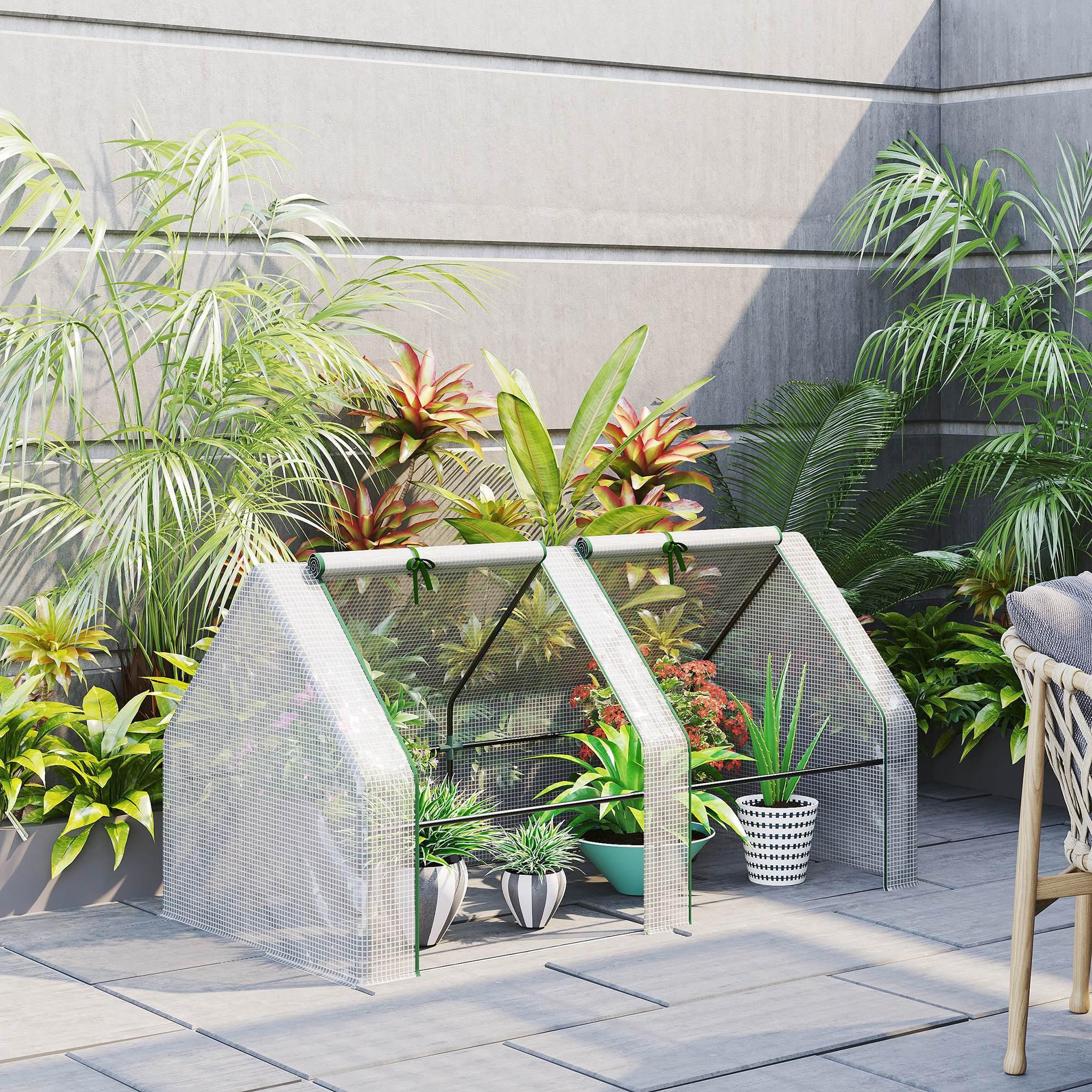 Voir la diapositive 2 : OUTSUNNY Serre de jardin tunnel 2,5l x 1l x 0,8h m grande porte zippée bâche pvc transparent métal époxy vert