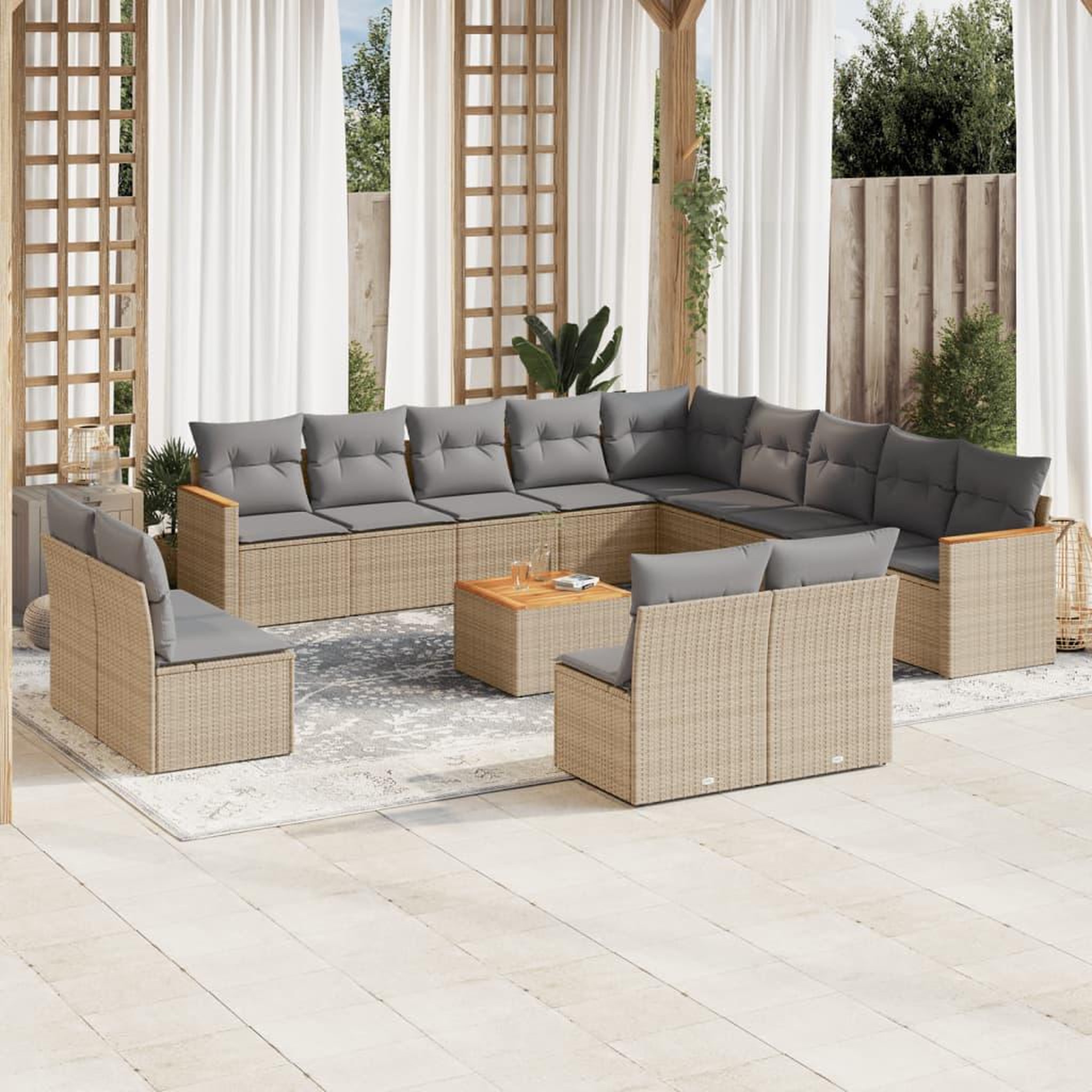 VIDAXL Salon de jardin avec coussins 14 pcs beige resine tressee