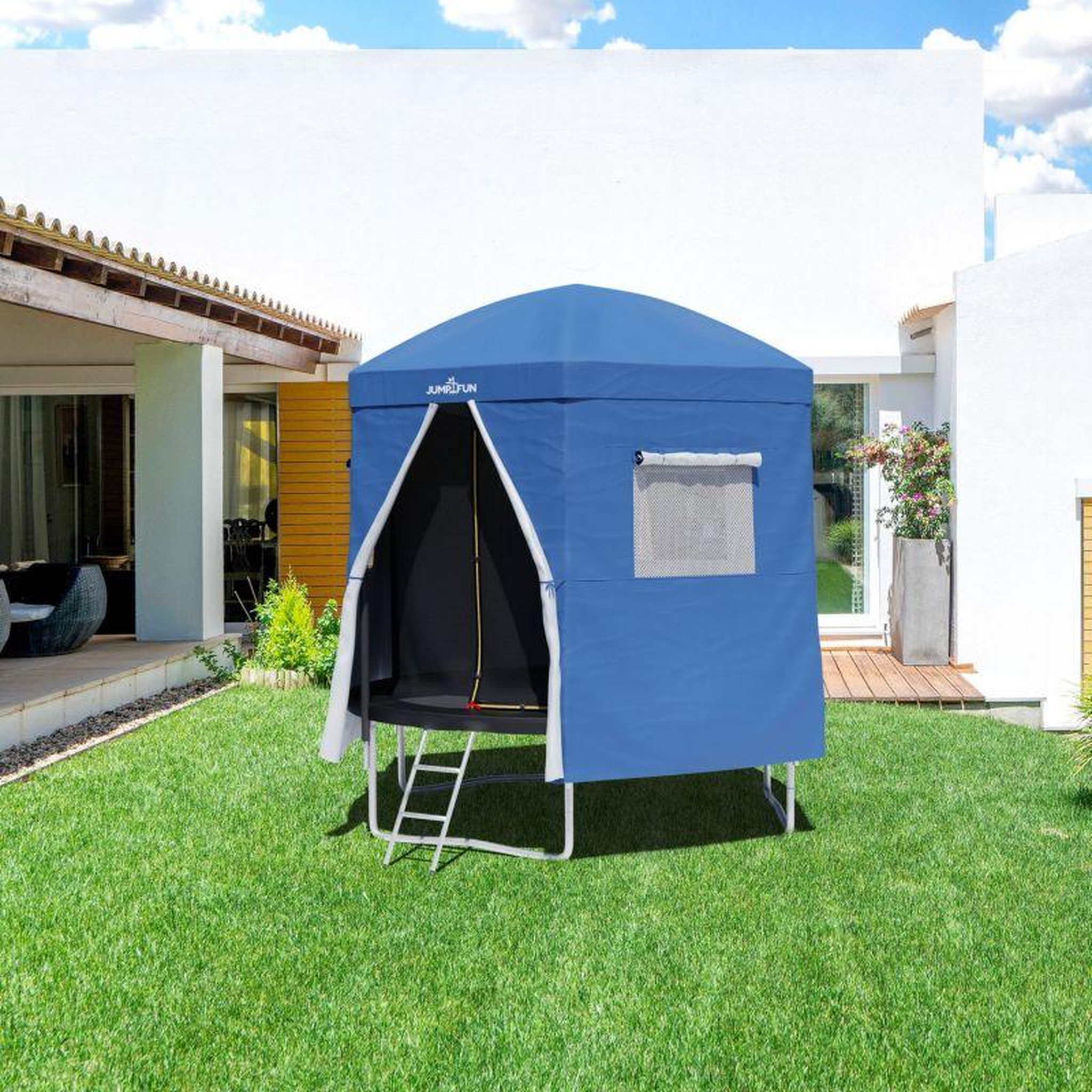 Voir la diapositive 2 : JUMP4FUN Tente cabane pour trampoline 6FT-185cm - Bleu