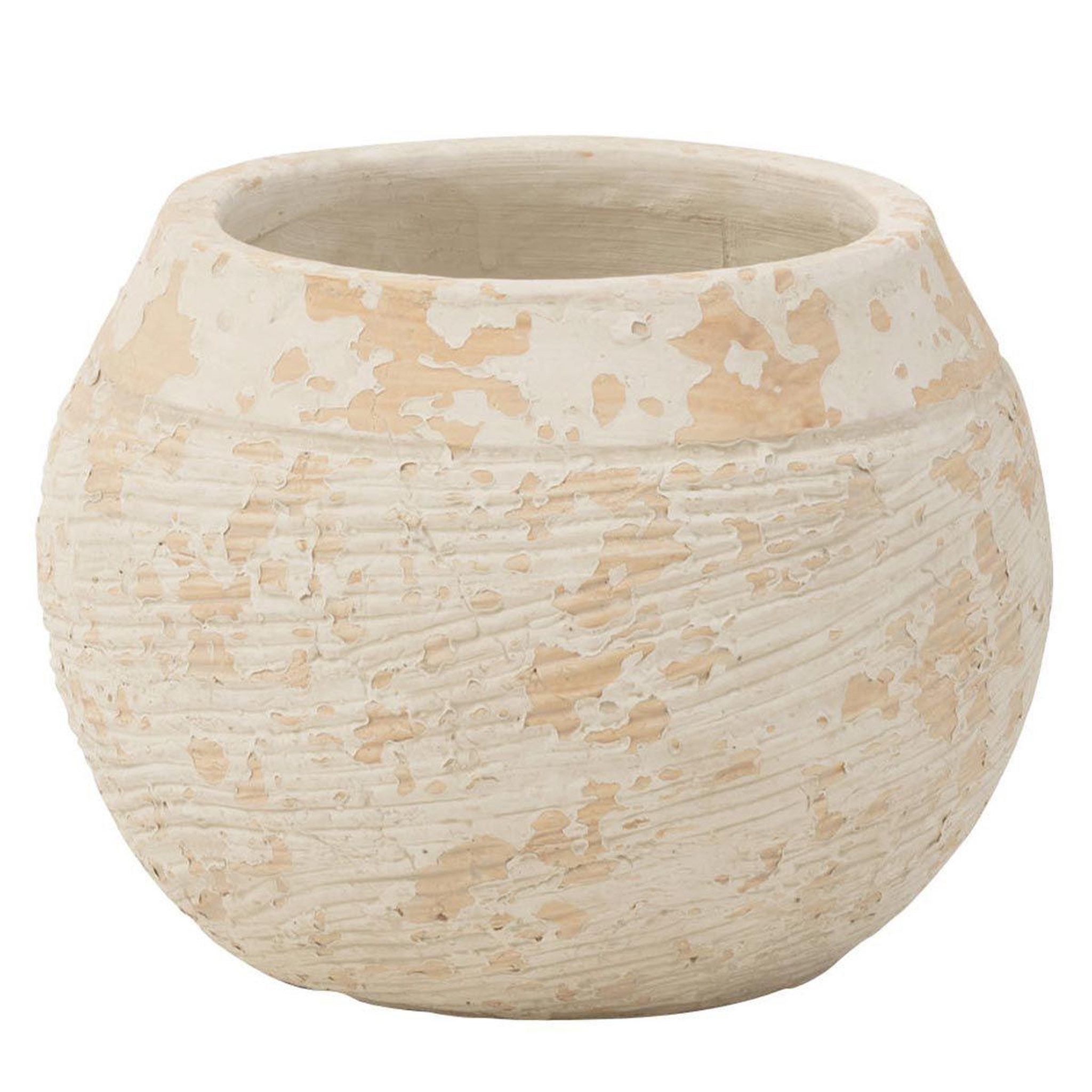 J-LINE Cache-Pot Rond Design  Rustique  23cm Blanc