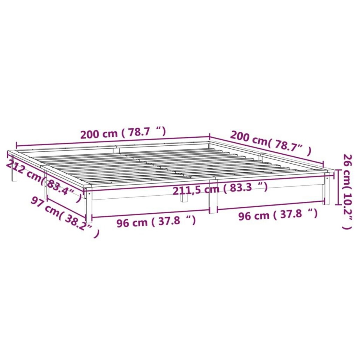VIDAXL Cadre de lit a LED sans matelas 200x200 cm bois massif