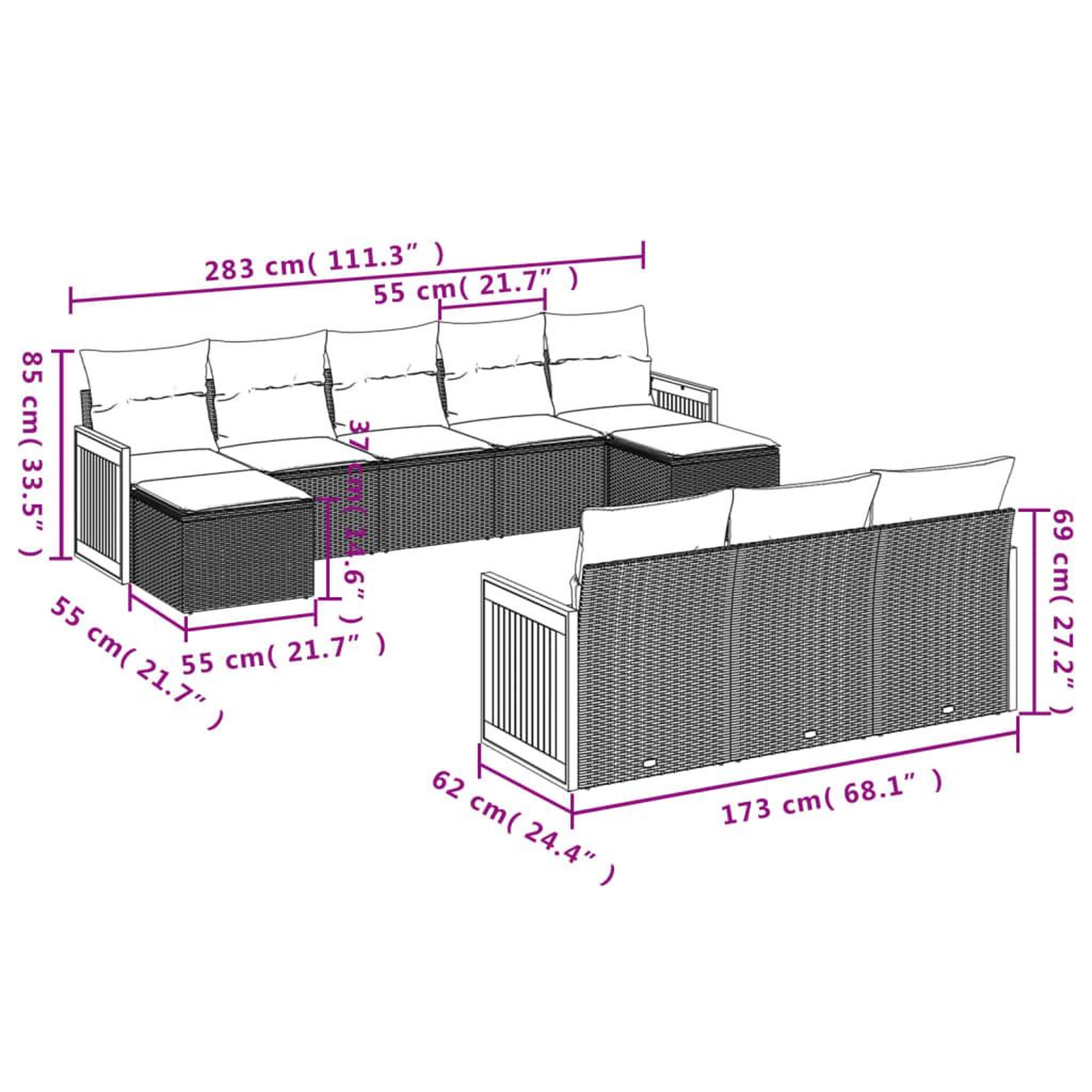 Voir la diapositive 4 : VIDAXL Salon de jardin avec coussins 10 pcs gris resine tressee
