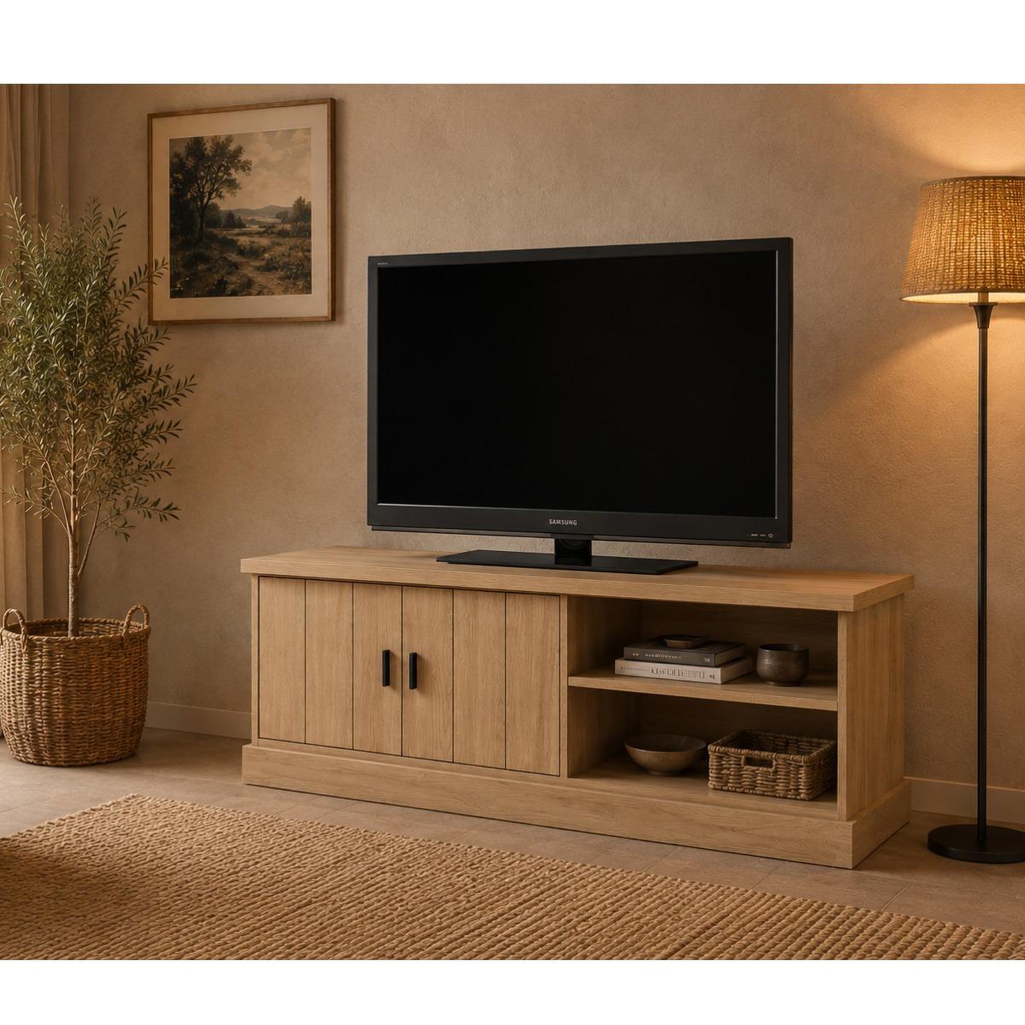 Voir la diapositive 2 : JLC KREATION Meuble tv moderne en bois 2 portes 150cm teodora