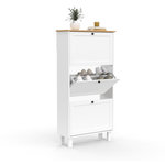 ID MARKET Meuble à chaussures 18 paires ACHILLE 3 portes blanc et plateau bois