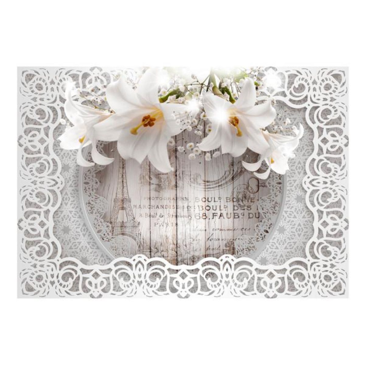 Paris Prix Papier Peint  Lilies & Wooden Background
