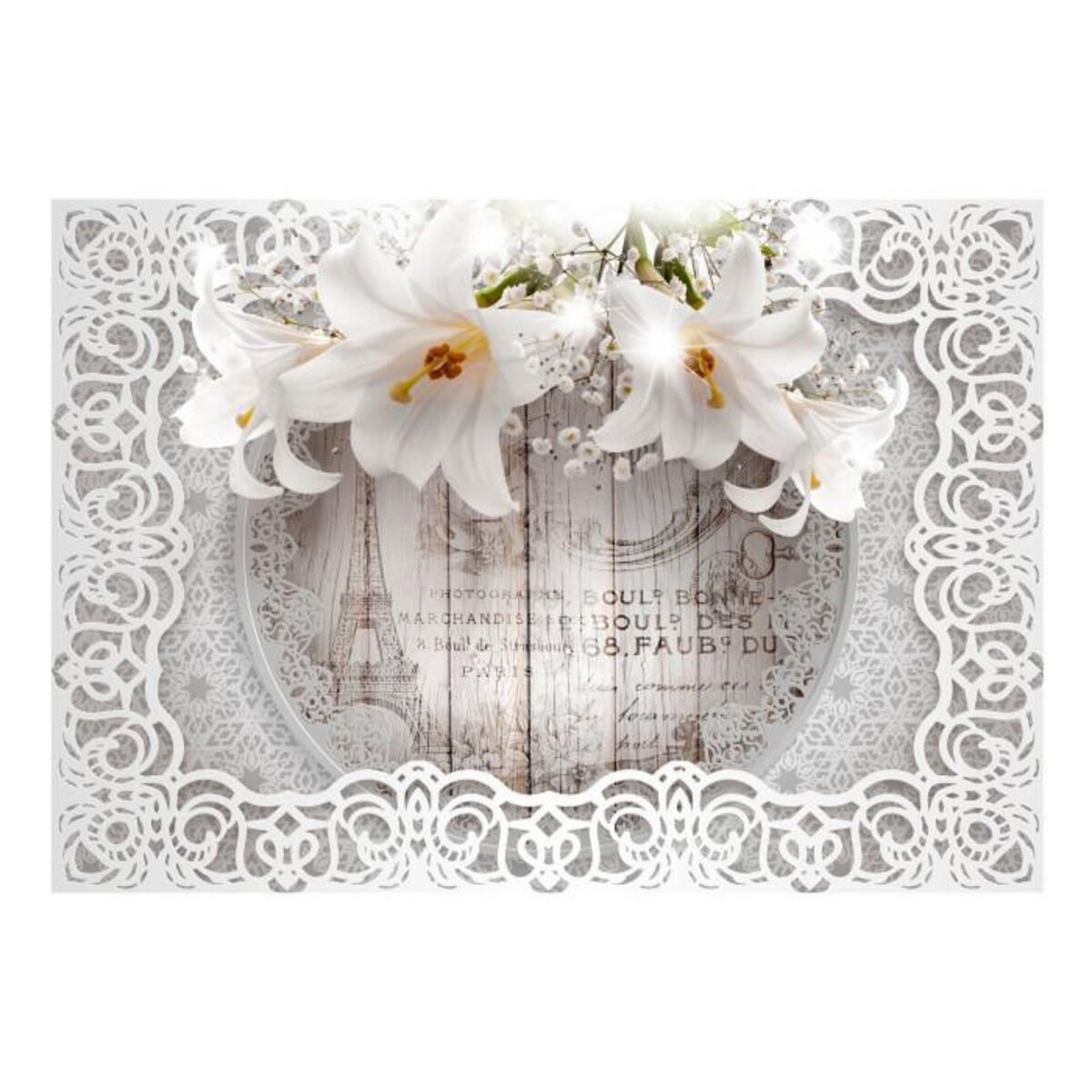 Paris Prix Papier Peint  Lilies & Wooden Background