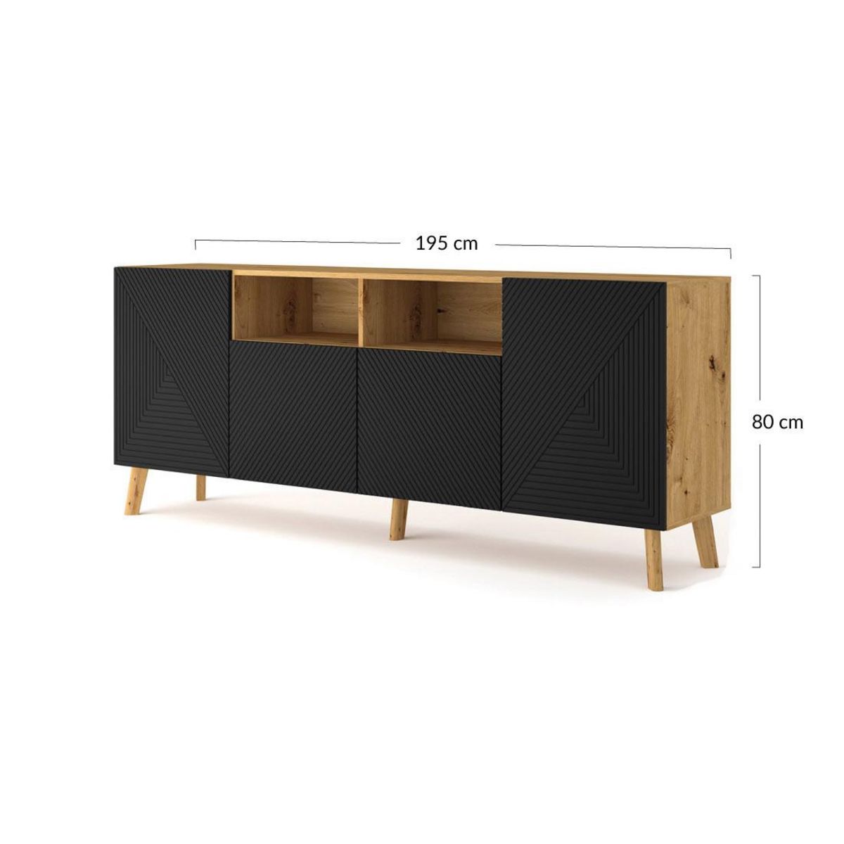 BEST MOBILIER Velato - buffet bas - effet bois et noir - 195 cm