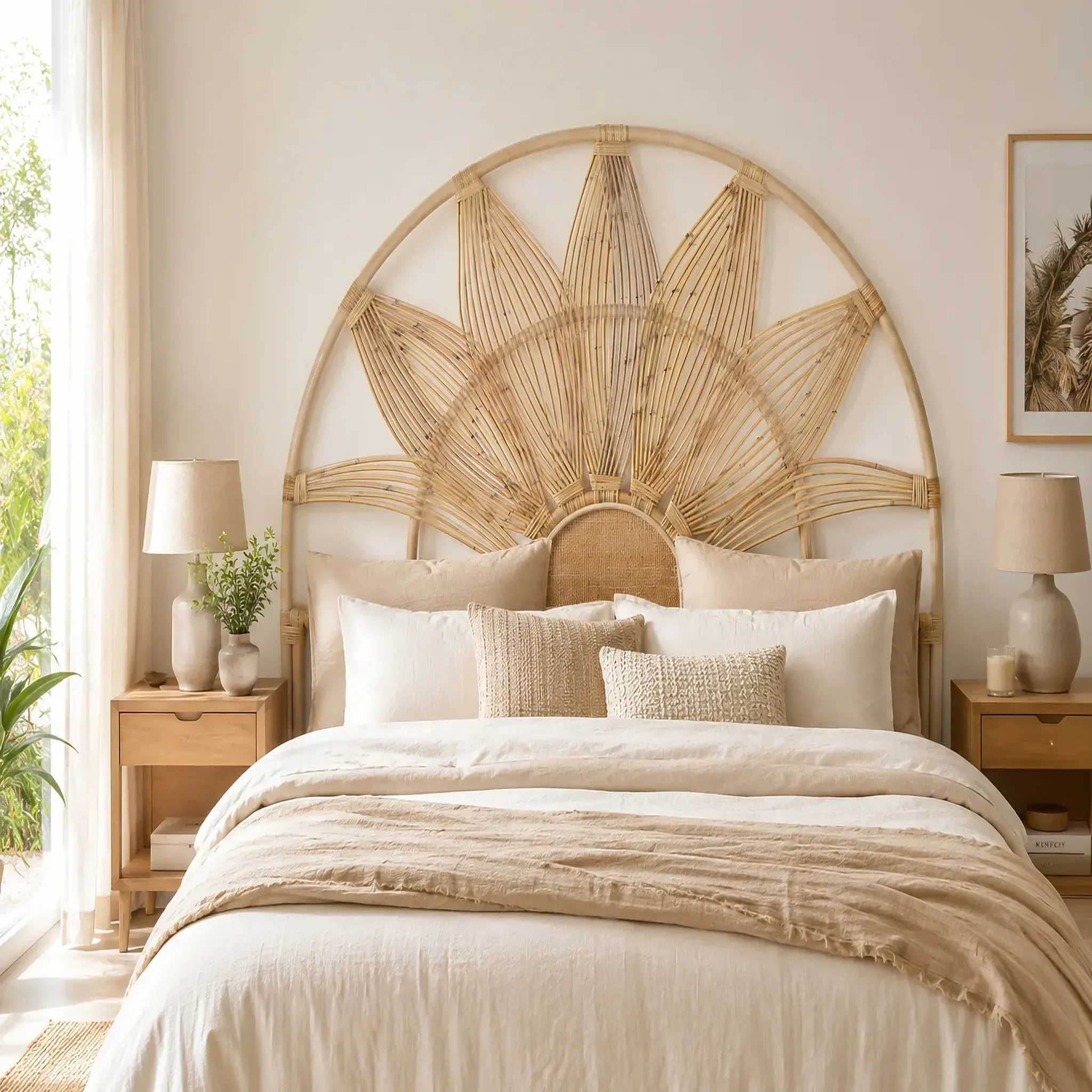 Voir la diapositive 2 : GINER Y COLOMER SL Tête de lit en rotin naturel 165 cm style bohème