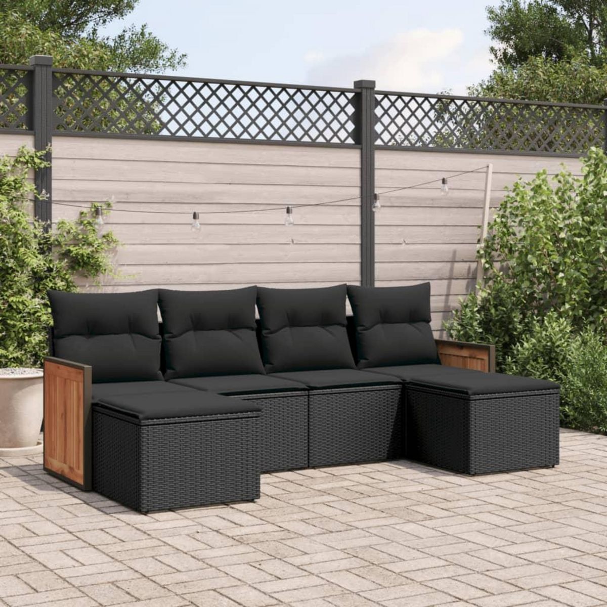 VIDAXL Salon de jardin 6 pcs avec coussins noir resine tressee