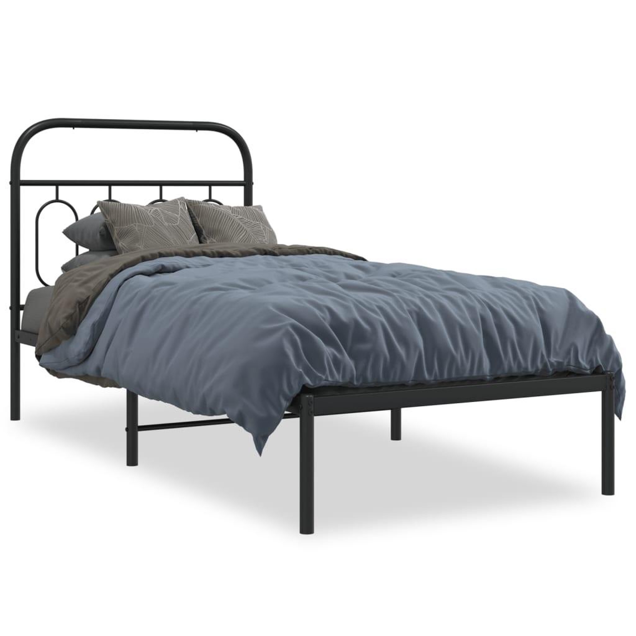 Voir la diapositive 2 : VIDAXL Cadre de lit metal sans matelas avec tete de lit noir 90x190 cm