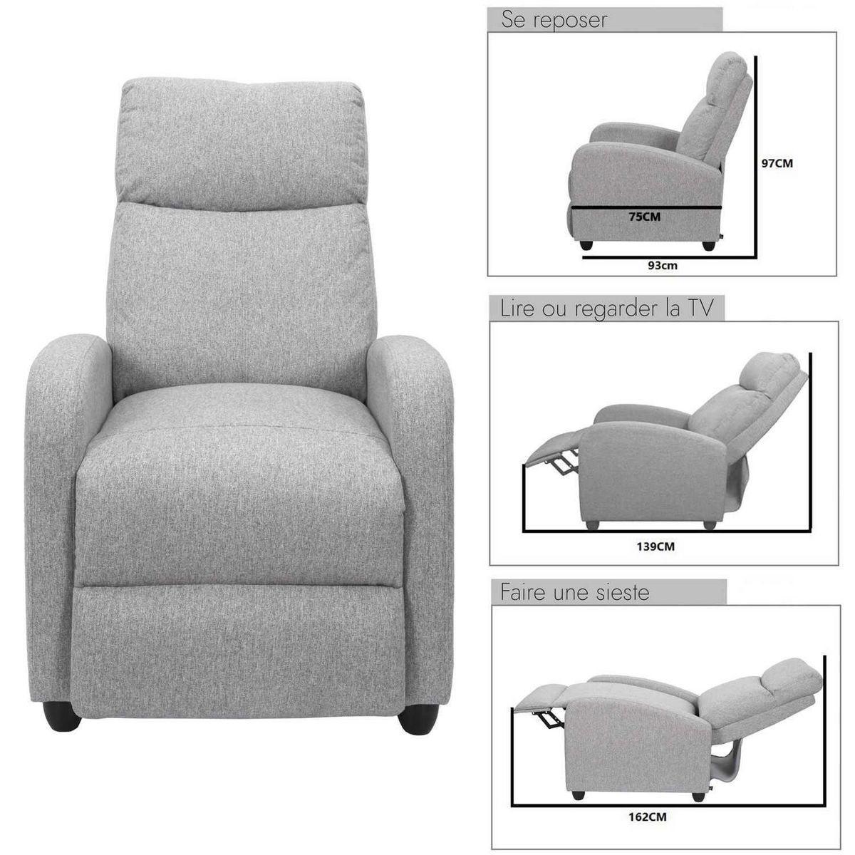 The Home Deco Factory Fauteuil relax multiposition Odda - Gris