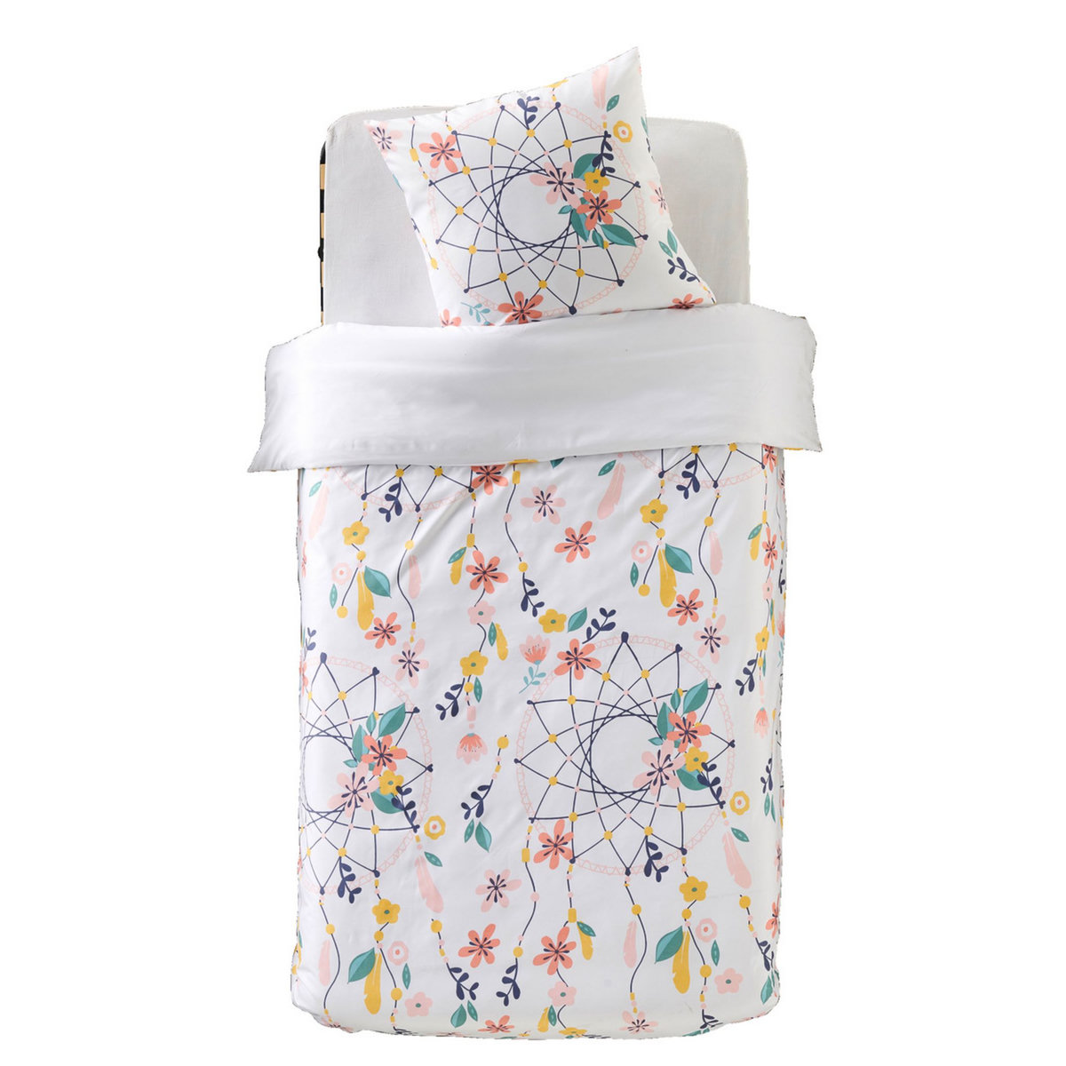COTE DECO Parure housse de couette fantaisie en microfibre motif floral FLOW 