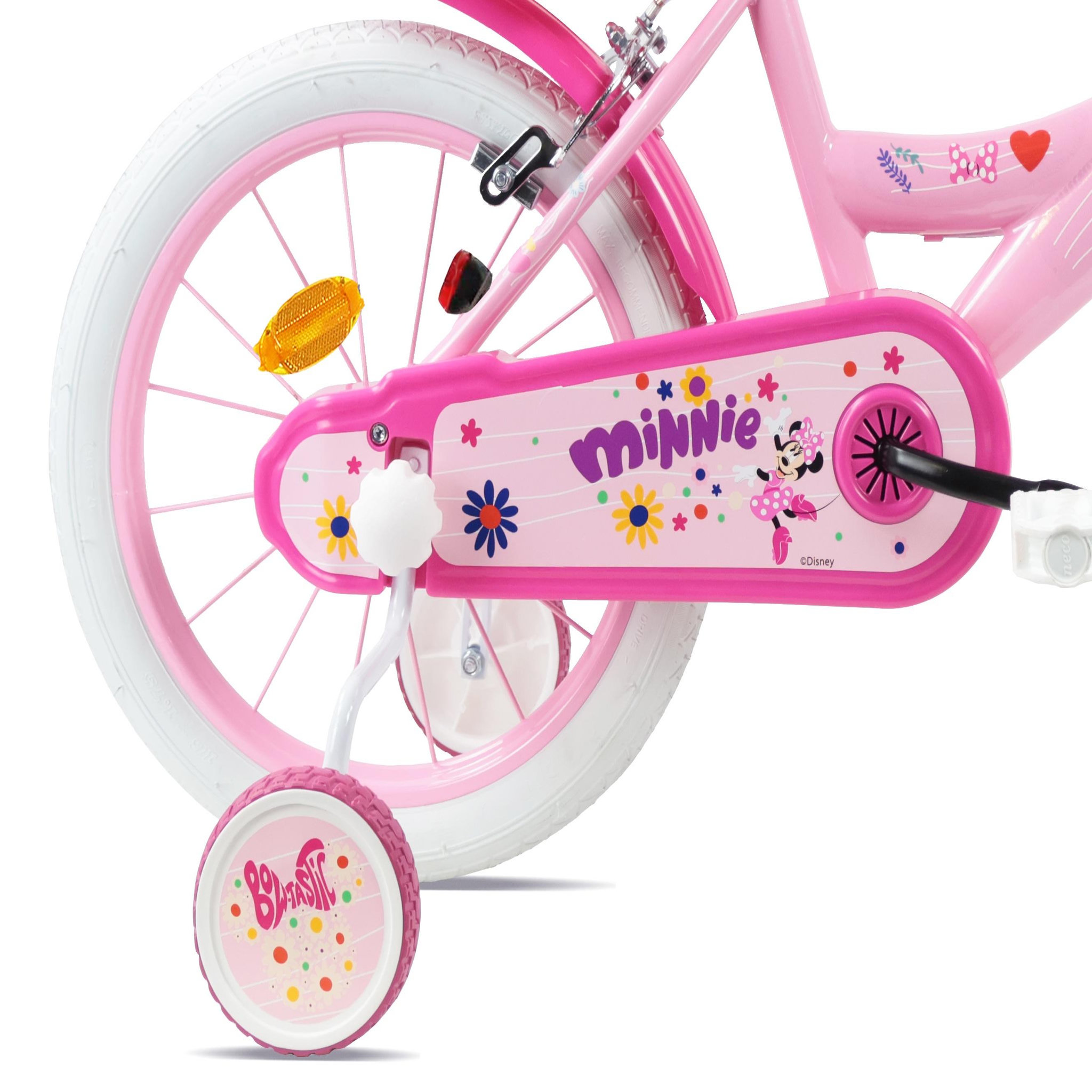 Voir la diapositive 5 : MINNIE Vélo enfant - Modèle fille 16'' - Vélo Minnie de Disney équipé de 2 freins + Porte Poupée - Panier avant et Stabilisateurs.