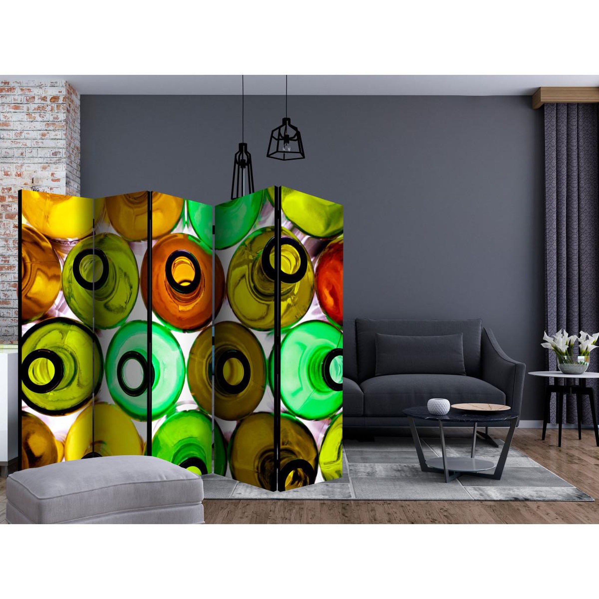 Voir la diapositive 2 : Paris Prix Paravent 5 volets  bottles background  172x225cm