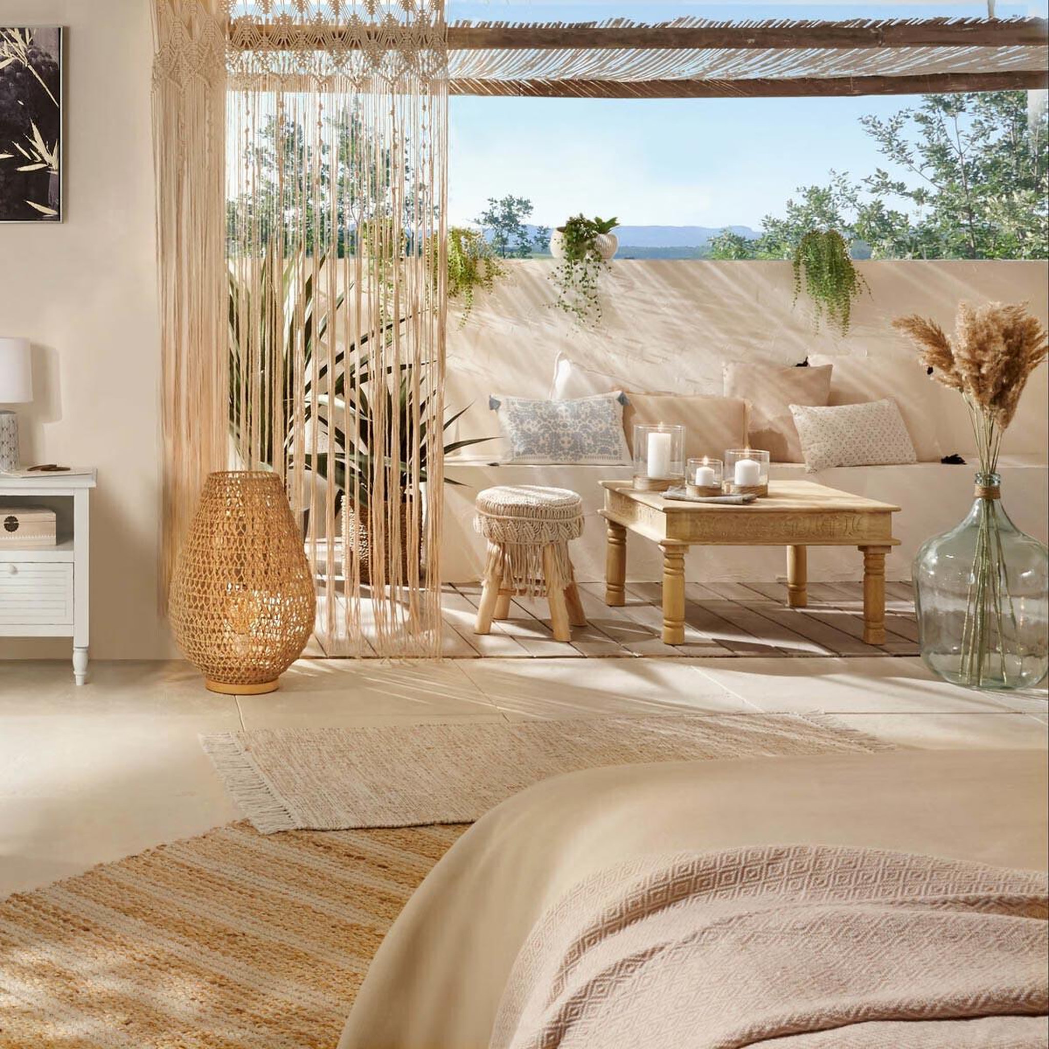 Voir la diapositive 4 : ATMOSPHERA Lampe à poser tressée en bois eté indien - h. 55 cm - beige