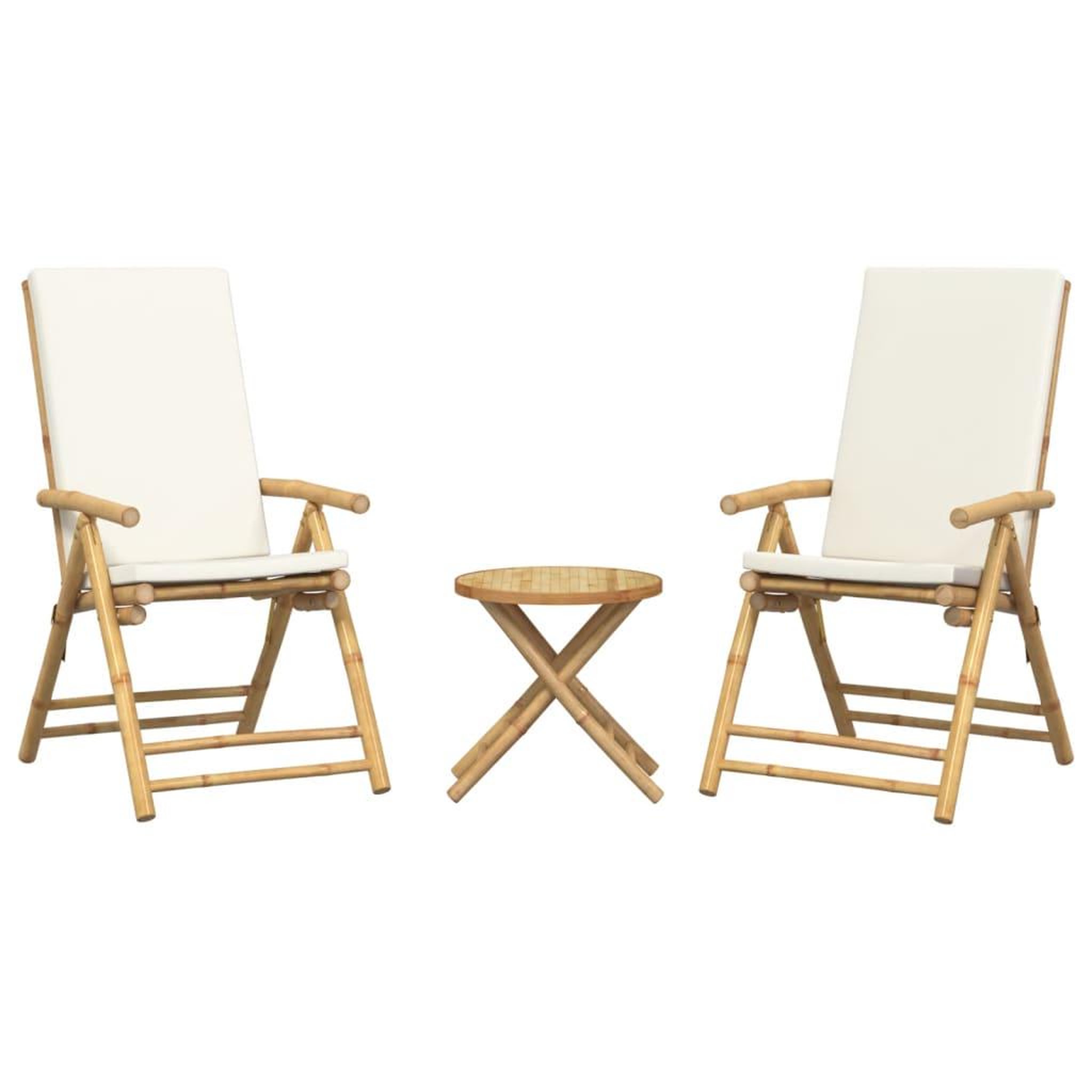 Voir la diapositive 4 : VIDAXL Ensemble de bistro pliante 3 pcs et coussins blanc creme bambou
