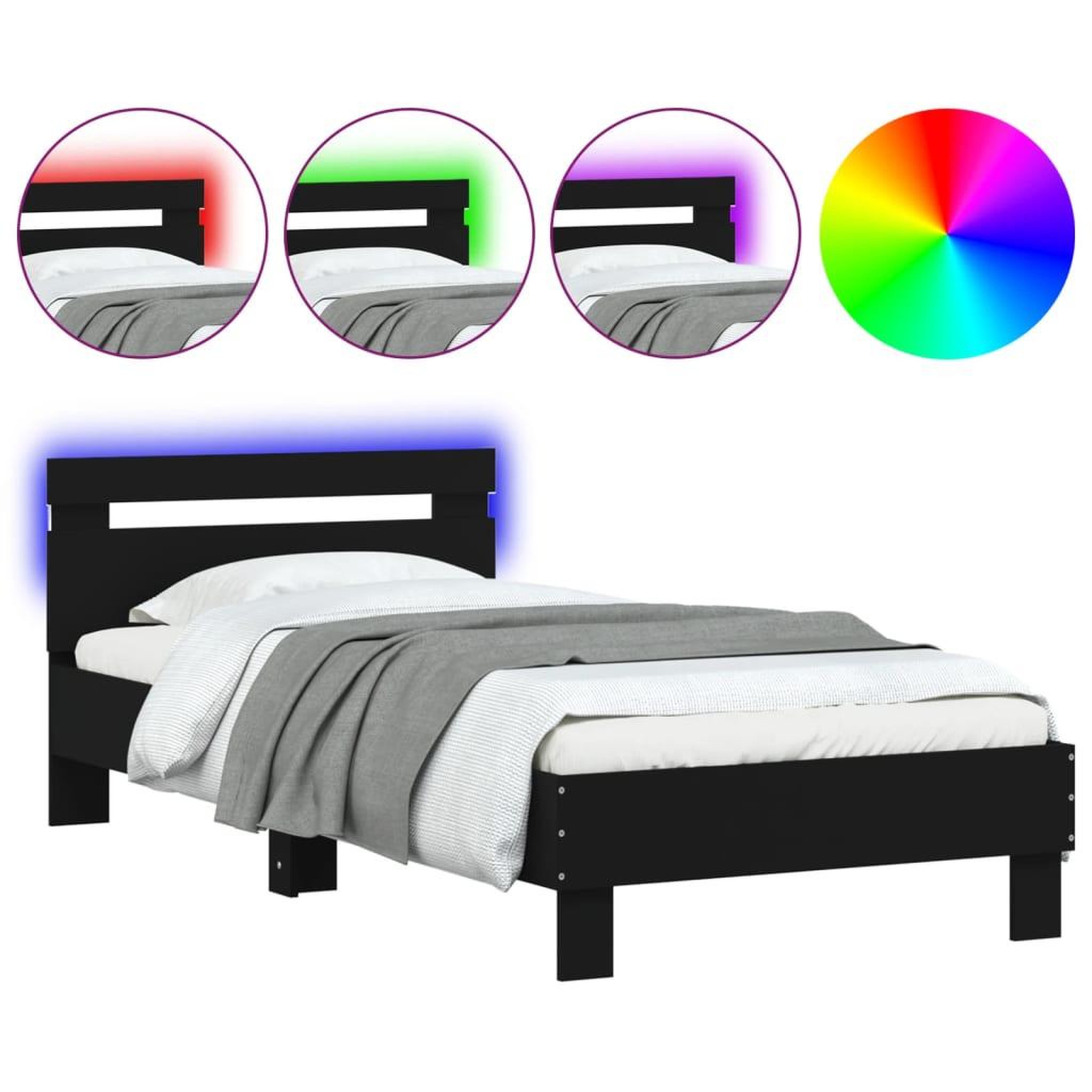 Voir la diapositive 2 : VIDAXL Cadre de lit sans matelas avec lumieres LED noir 75x190 cm