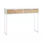 HOMCOM Table console industriel 2 tiroirs aspect bois de chêne sculpté motif à chevrons piètement métal blanc