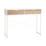 Voir la diapositive 1 : HOMCOM Table console industriel 2 tiroirs aspect bois de chêne sculpté motif à chevrons piètement métal blanc