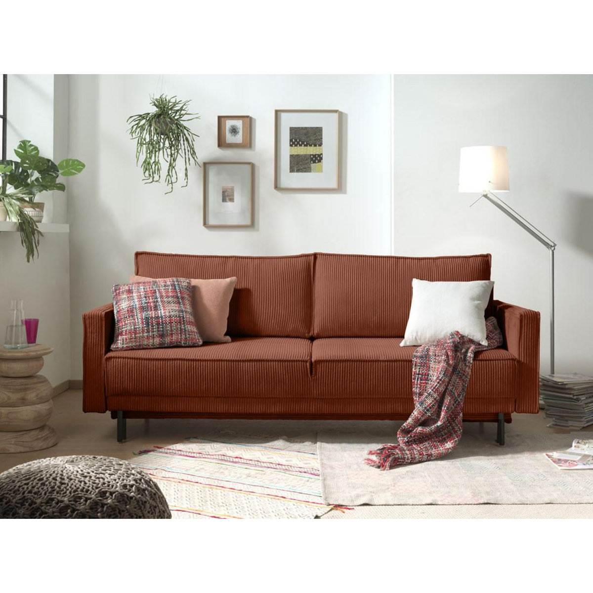 LISA DESIGN Charlie - canapé 3 places convertible avec coffre - en velours côtelé