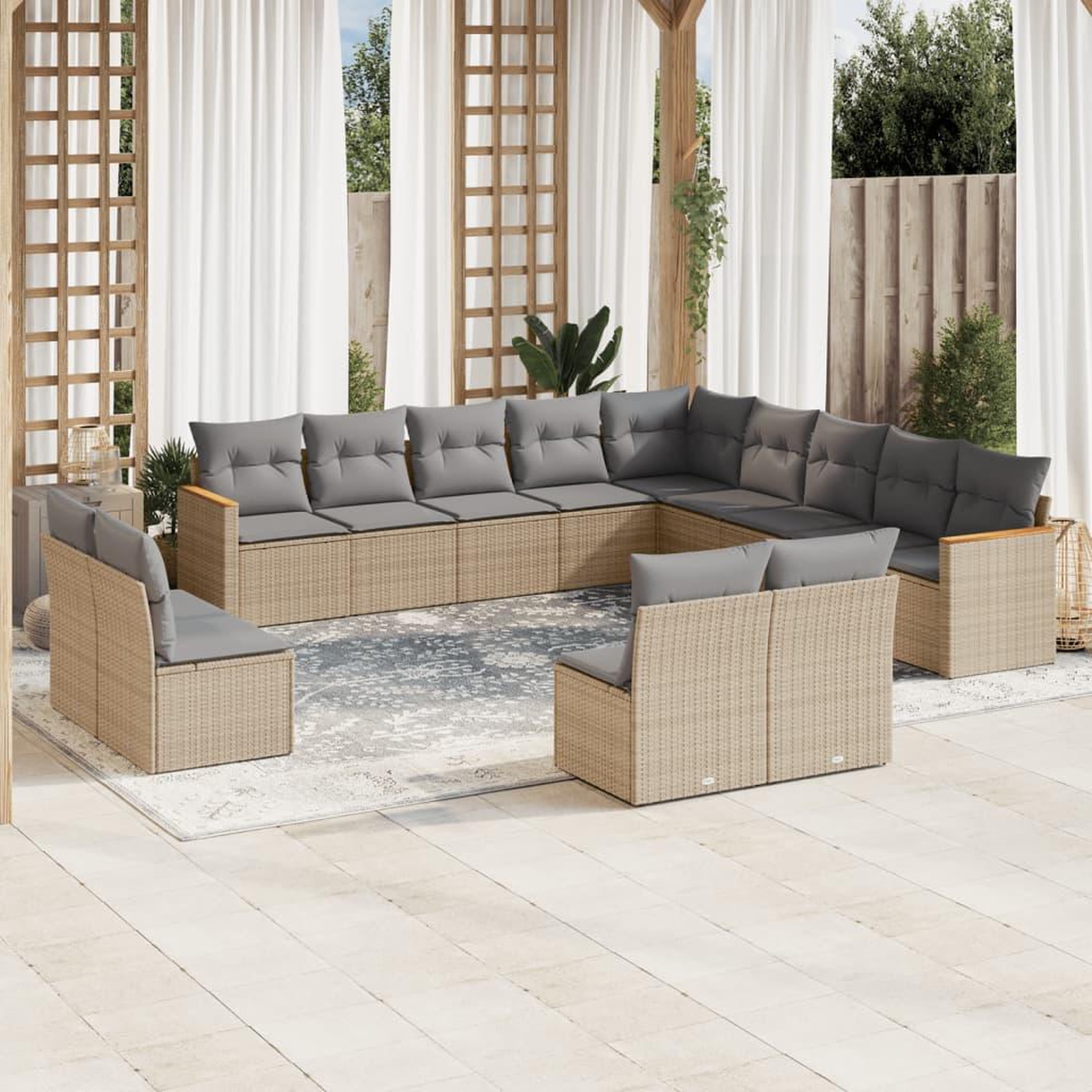 VIDAXL Salon de jardin et coussins 13 pcs melange beige resine tressee
