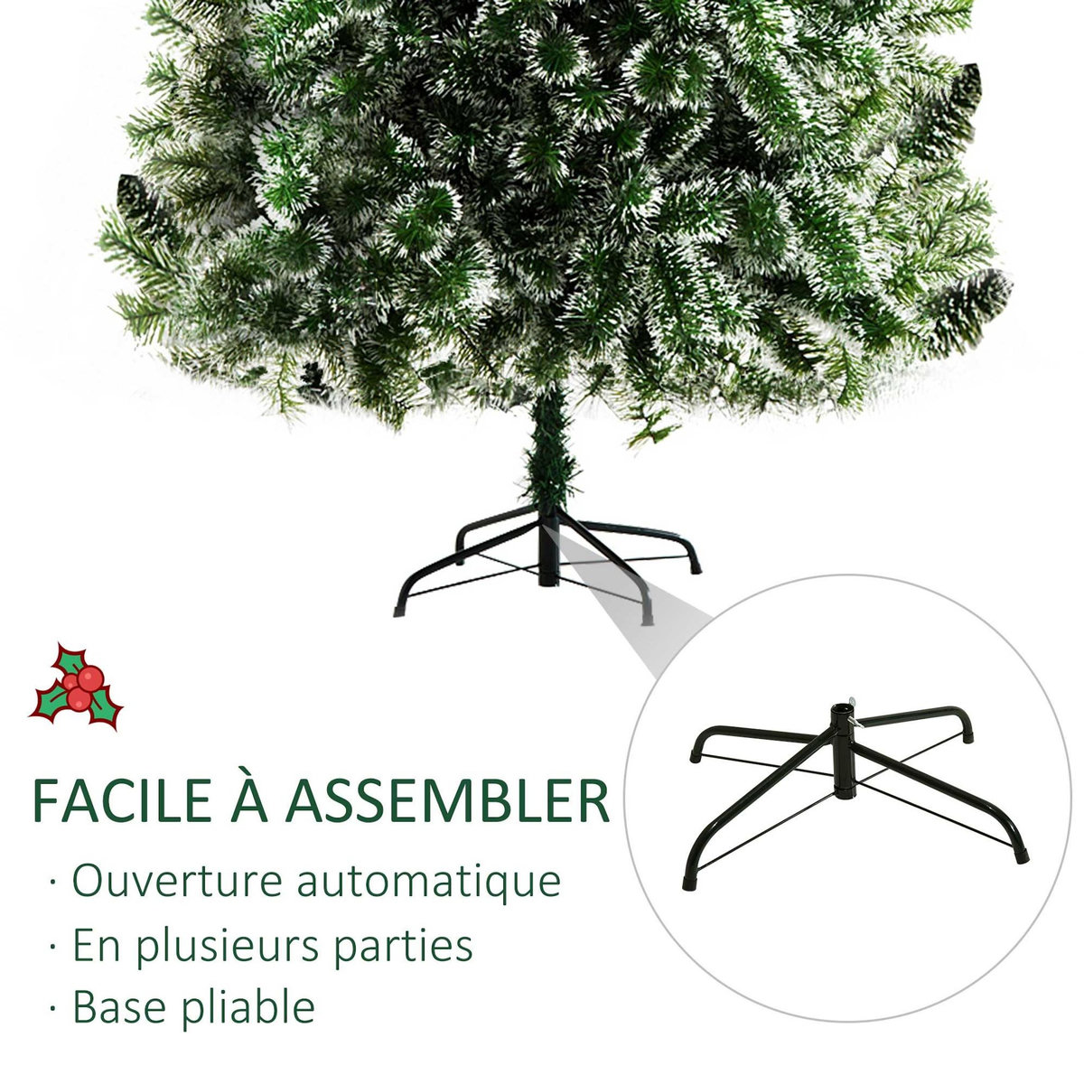 HOMCOM Sapin de Noël artificiel aspect enneigé Ø 100 x 210H cm 968 branches épines imitation Nordmann grand réalisme