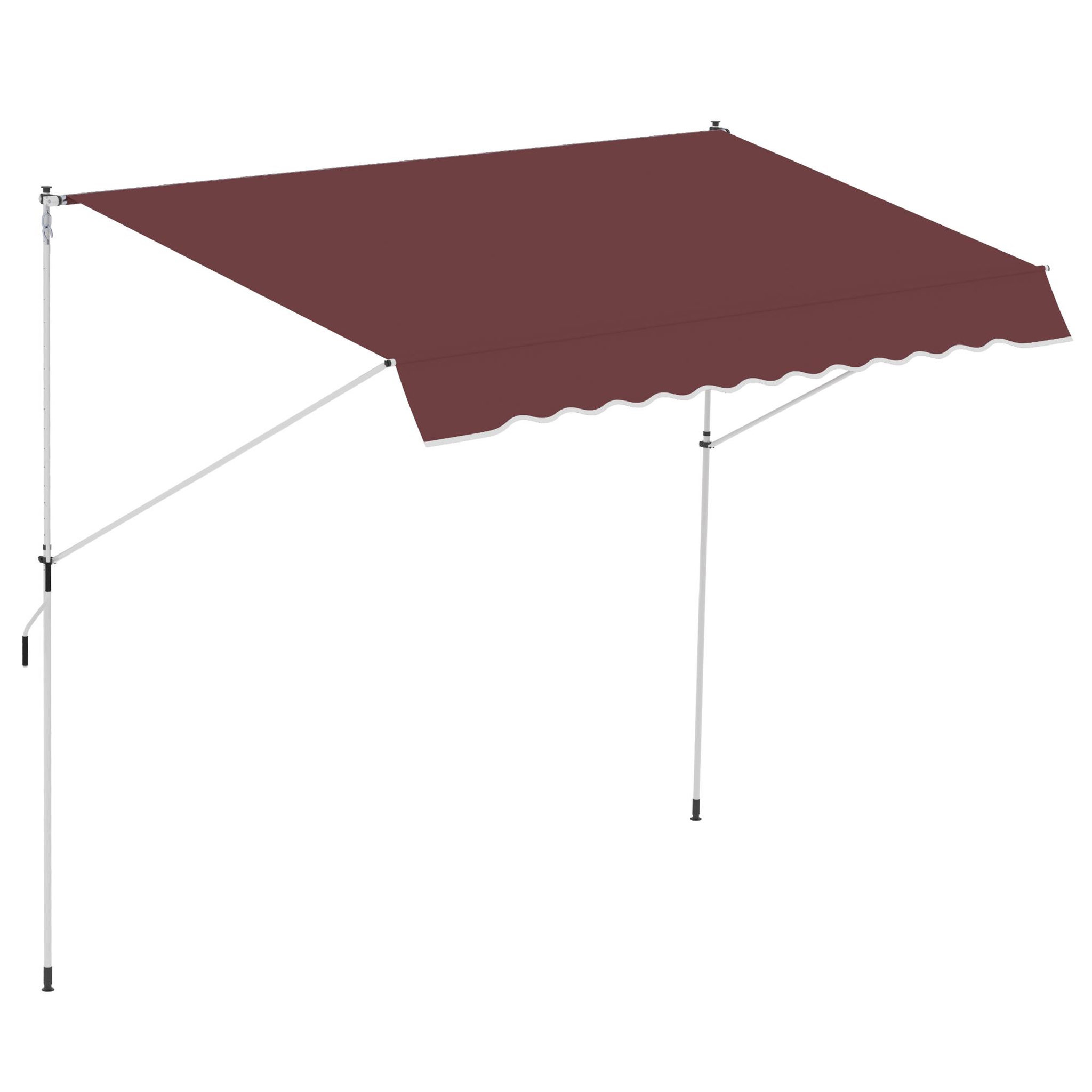 OUTSUNNY Store banne manuel rétractable 3L x 1,5l m inclinaison et hauteur réglable installation rapide métal alu polyester anti-UV bordeaux