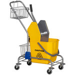 HOMCOM Chariot de lavage chariot de nettoyage professionnel en acier presse à mâchoire seau + rangements jaune
