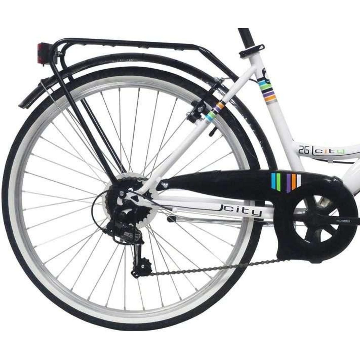 Vélo VTC 26'' City Rigide Femme Acier - 6 vitesses  - enjambement bas - Shimano - Panier avant - Porte bagages - garde boues et jantes en aluminium