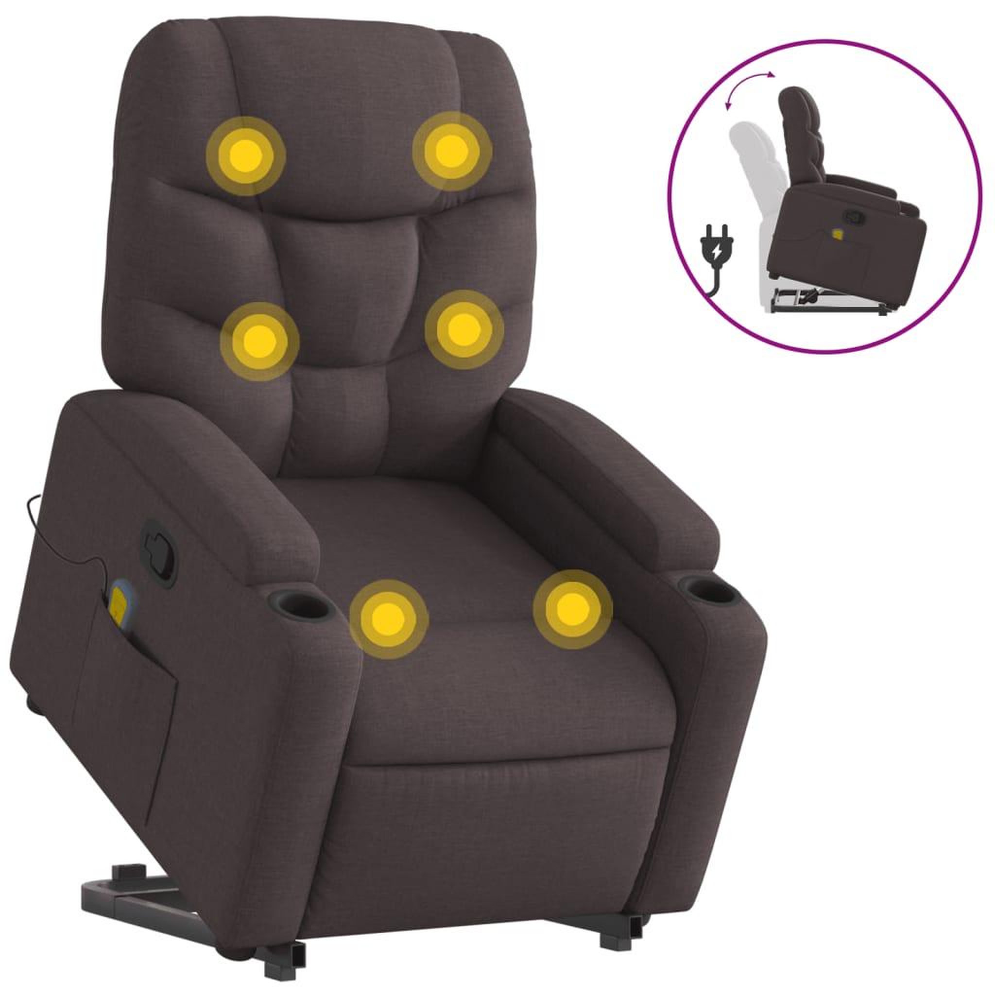 Voir la diapositive 2 : VIDAXL Fauteuil inclinable de massage Marron fonce Tissu