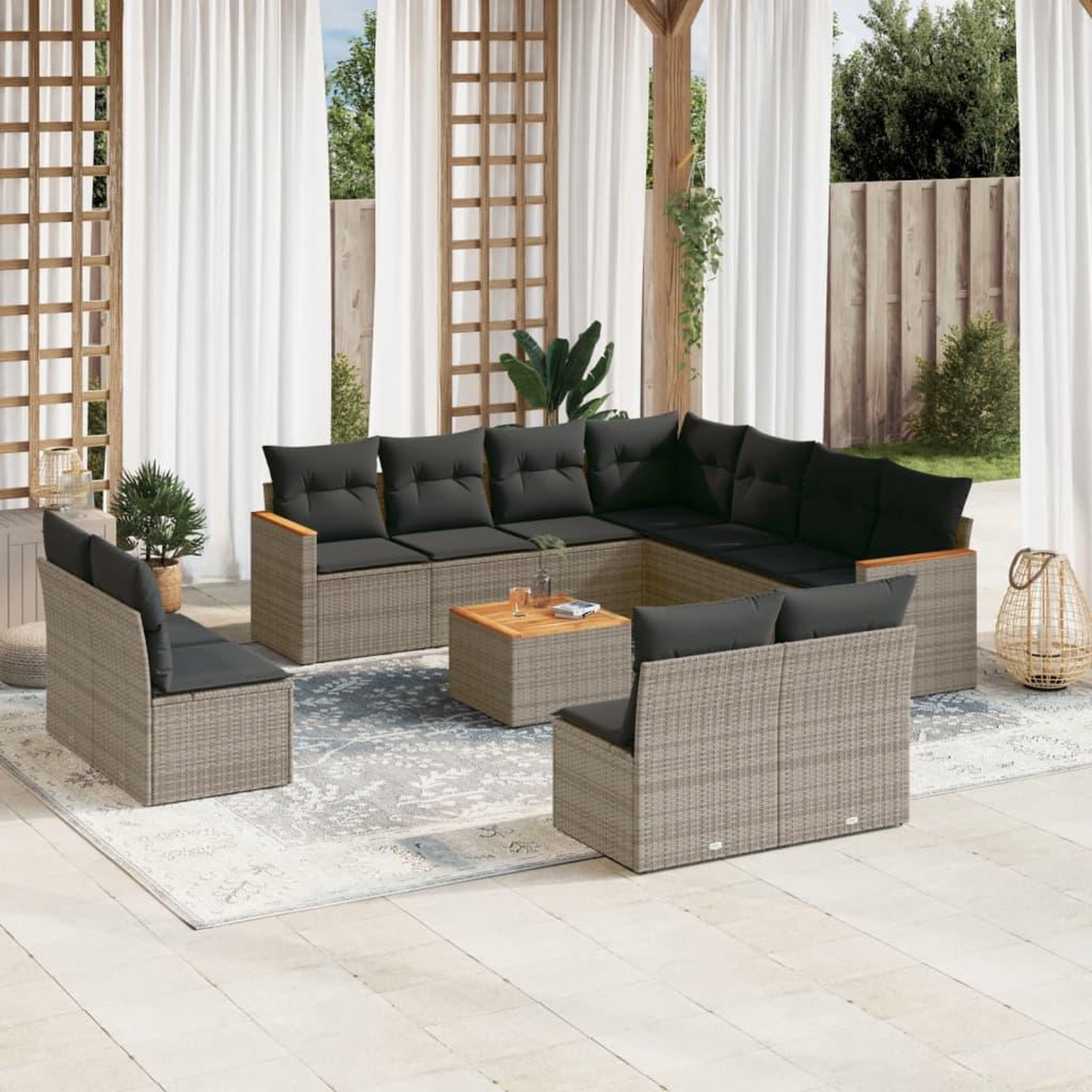 VIDAXL Salon de jardin avec coussins 12 pcs gris resine tressee