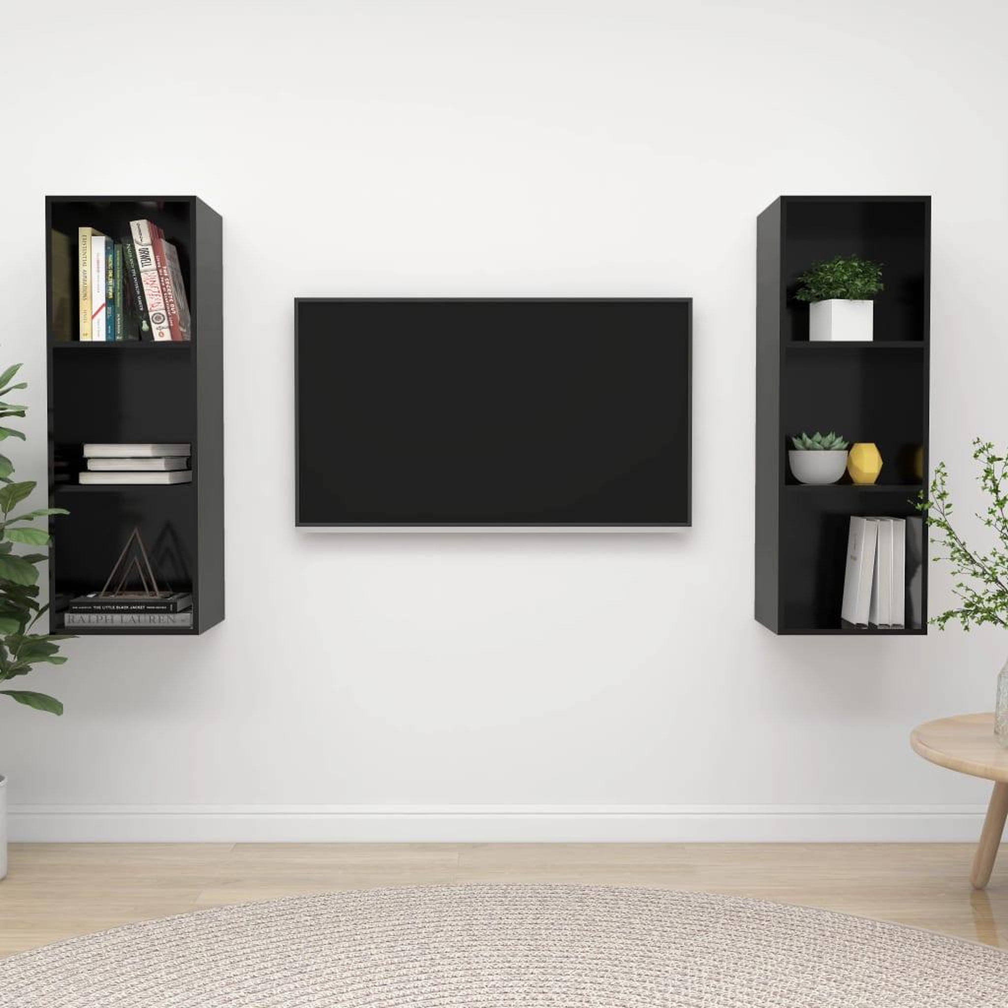 Voir la diapositive 1 : VIDAXL Meubles TV muraux 2 pcs Noir brillant Bois d'ingenierie
