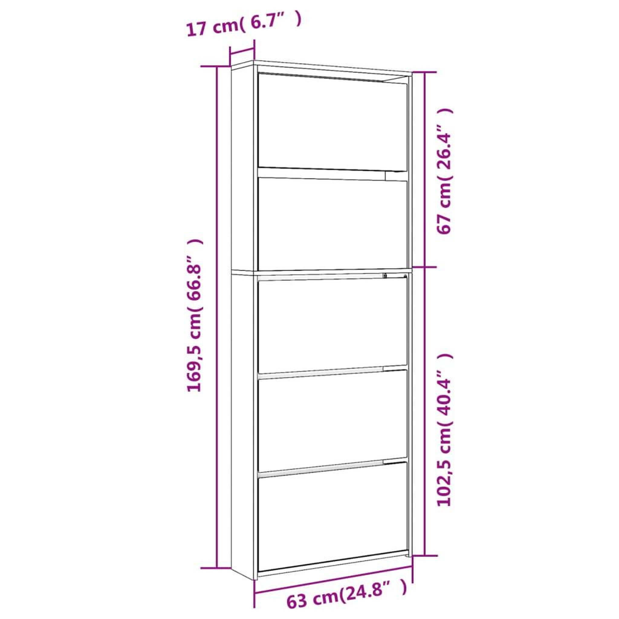 Voir la diapositive 6 : VIDAXL Armoire a chaussures miroir 5 niveaux sonoma gris 63x17x169,5cm