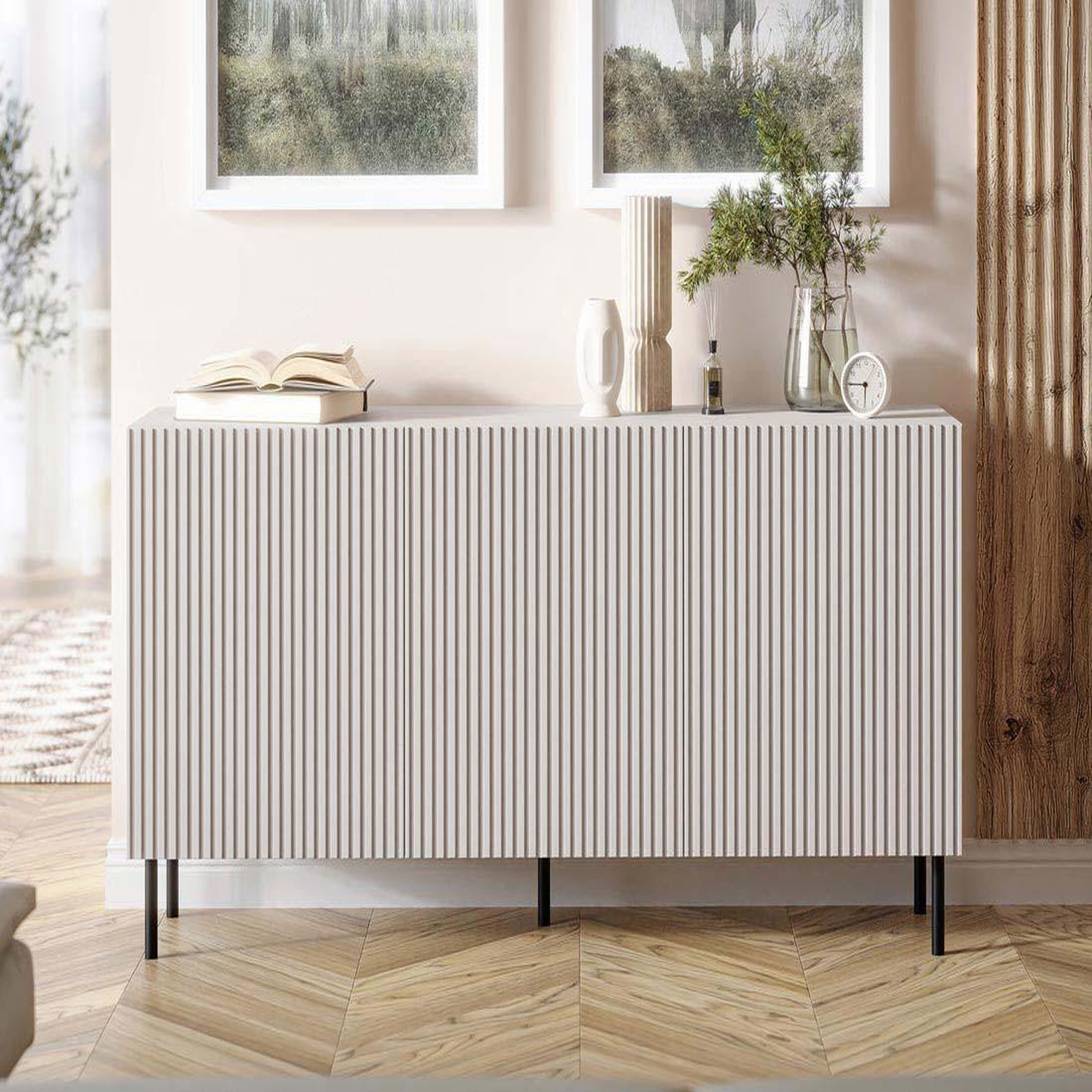 BEST MOBILIER Timote - buffet - écru - 3 portes - 156 cm. Coloris disponibles : Beige