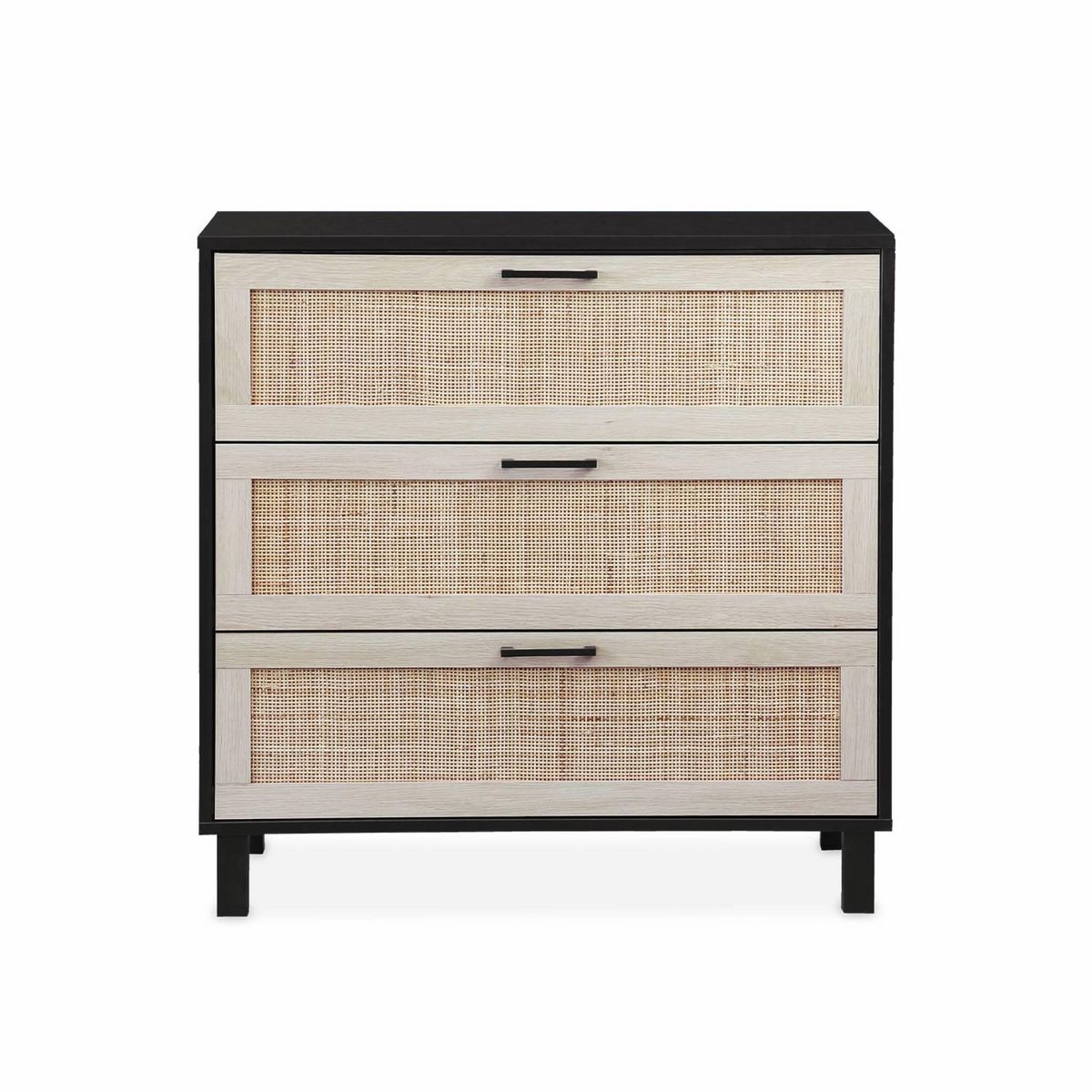 SWEEEK Commode noire et cannage 80 x 40 x 80cm - Bianca - 3 tiroirs