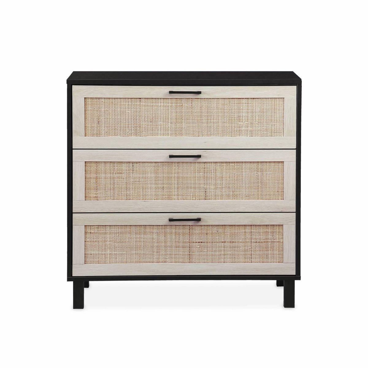 SWEEEK Commode noire et cannage 80 x 40 x 80cm - Bianca - 3 tiroirs