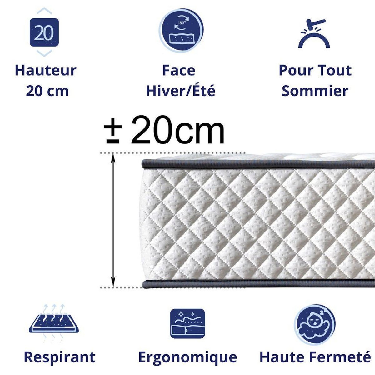 DAGOSTINO HOME Matelas 80x190 cm, DAGOSTINO | Très épais 20 cm Soutien Parfait et Tonique| Mousse HR Luxe Confort Haute Résilience | Extra Ferme + Réversible  à Deux Faces (été-hiver) + Indépendance du Couchage + Respirant et Durable